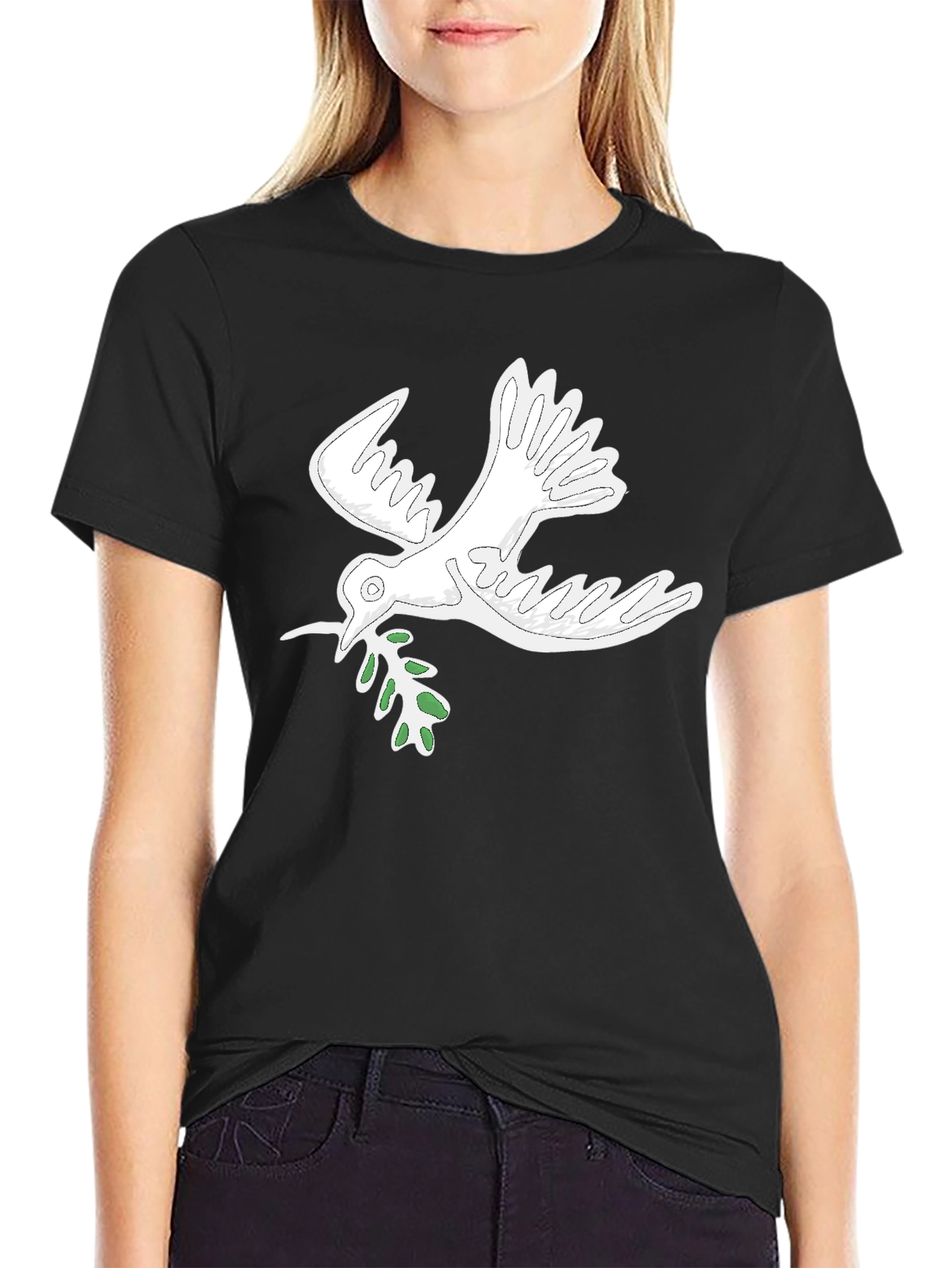 Peace Dove Graphic Tee - Black Cotton Blend Comfort Fit