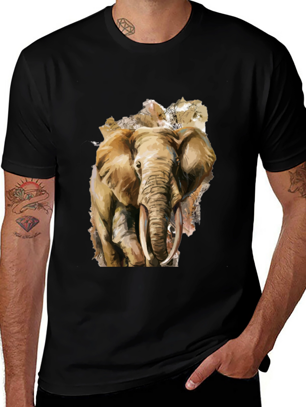Elephant Graphic Tee - Black Cotton T-Shirt