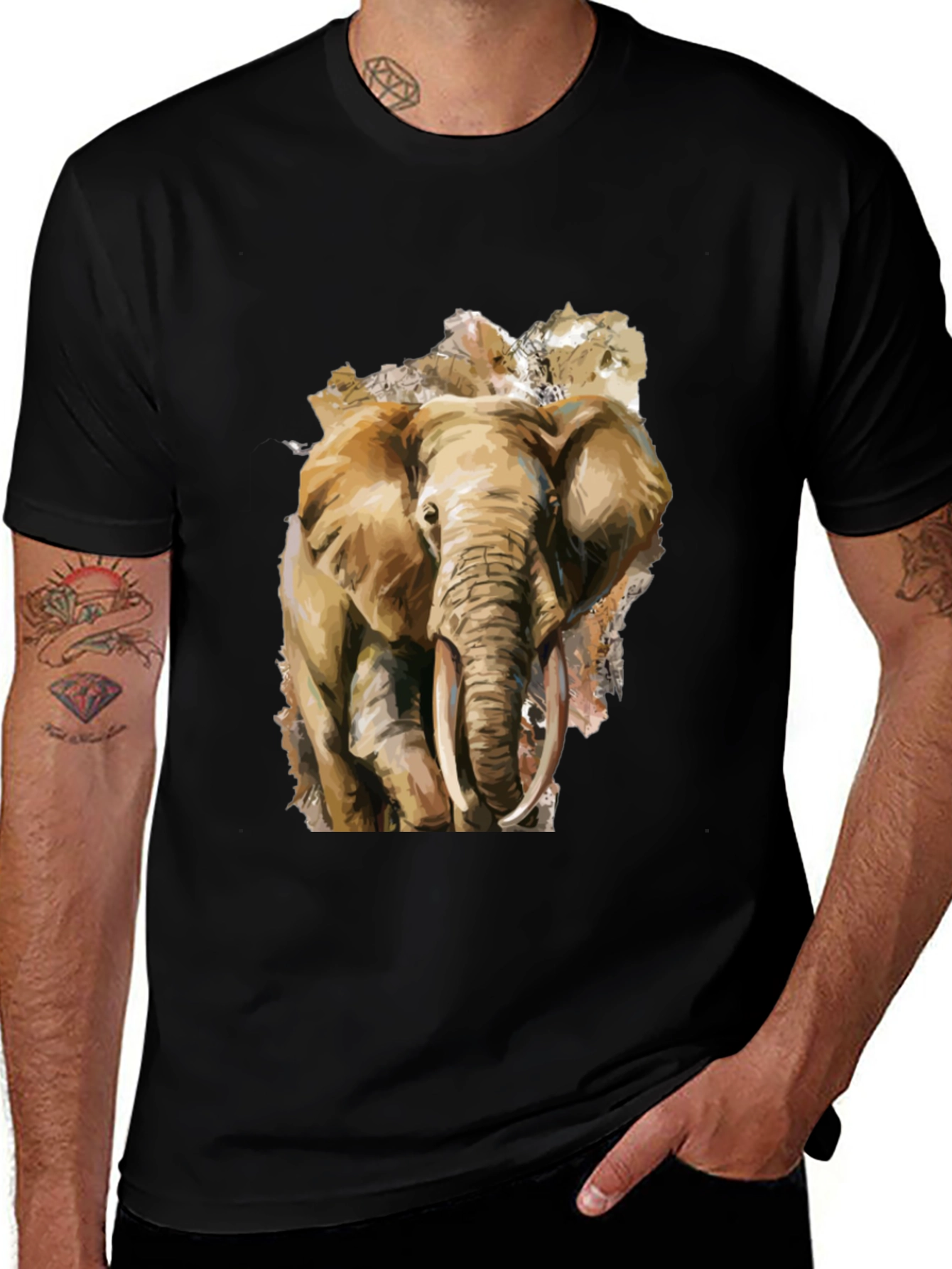 Elephant Graphic Tee - Black Cotton T-Shirt