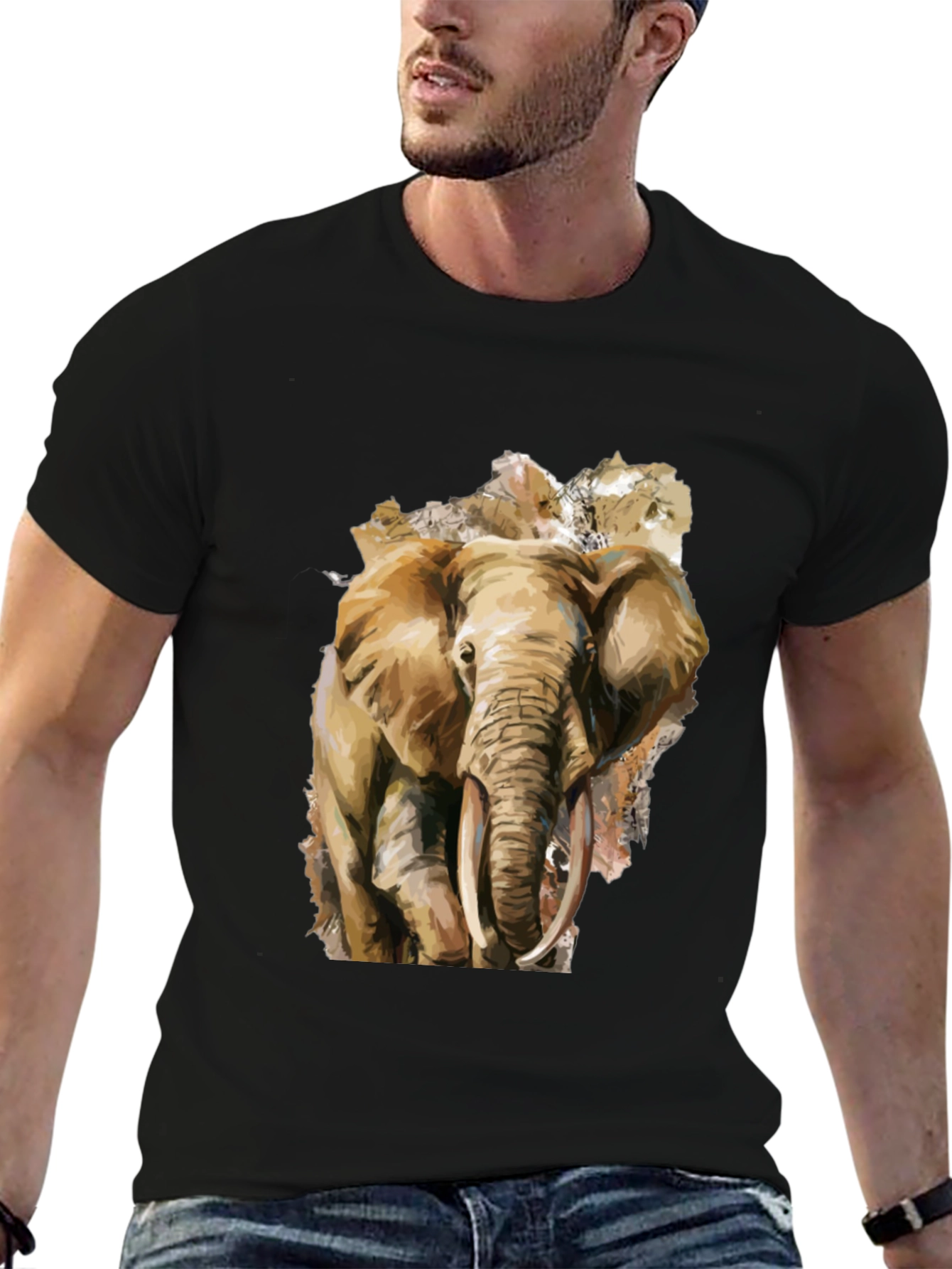 Elephant Graphic Tee - Black Cotton T-Shirt