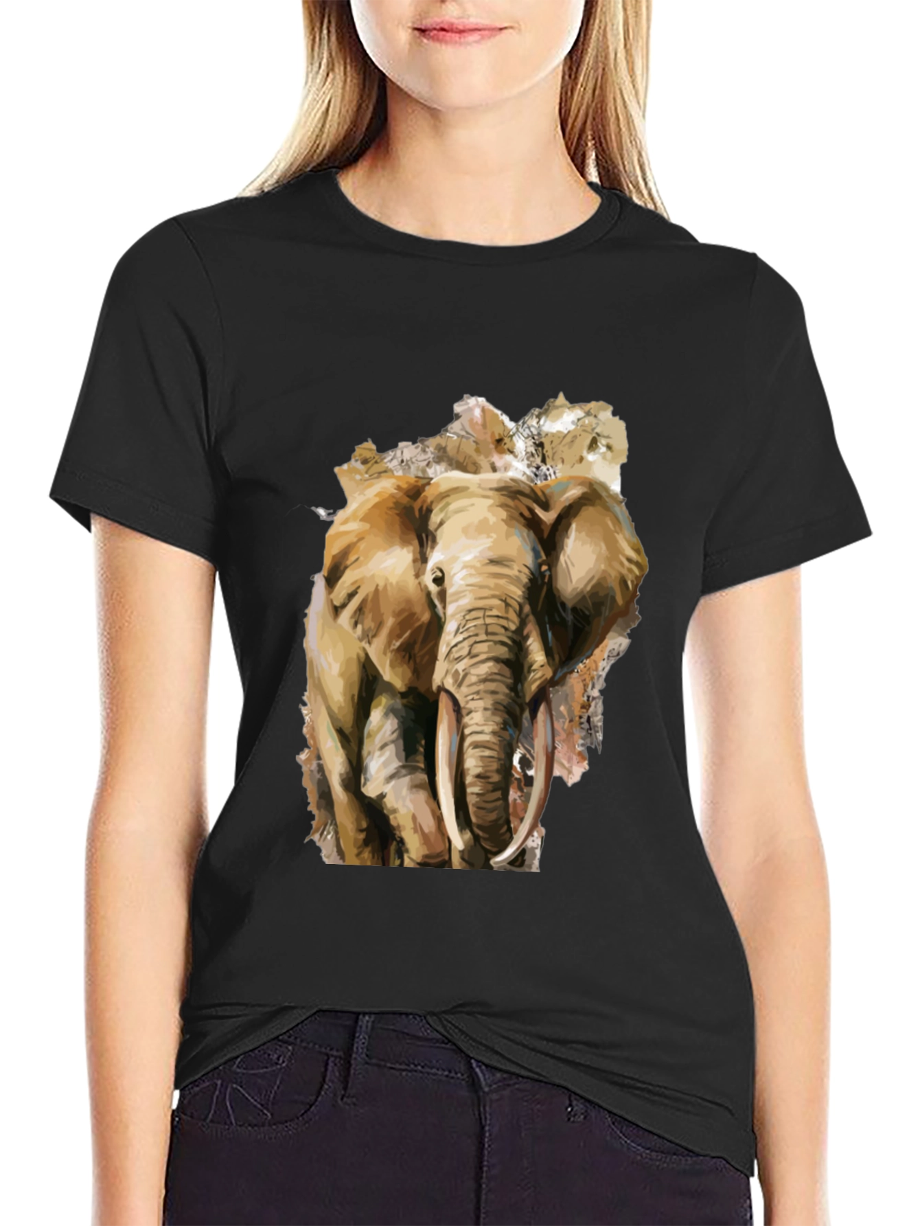 Elephant Graphic Tee - Black Cotton T-Shirt