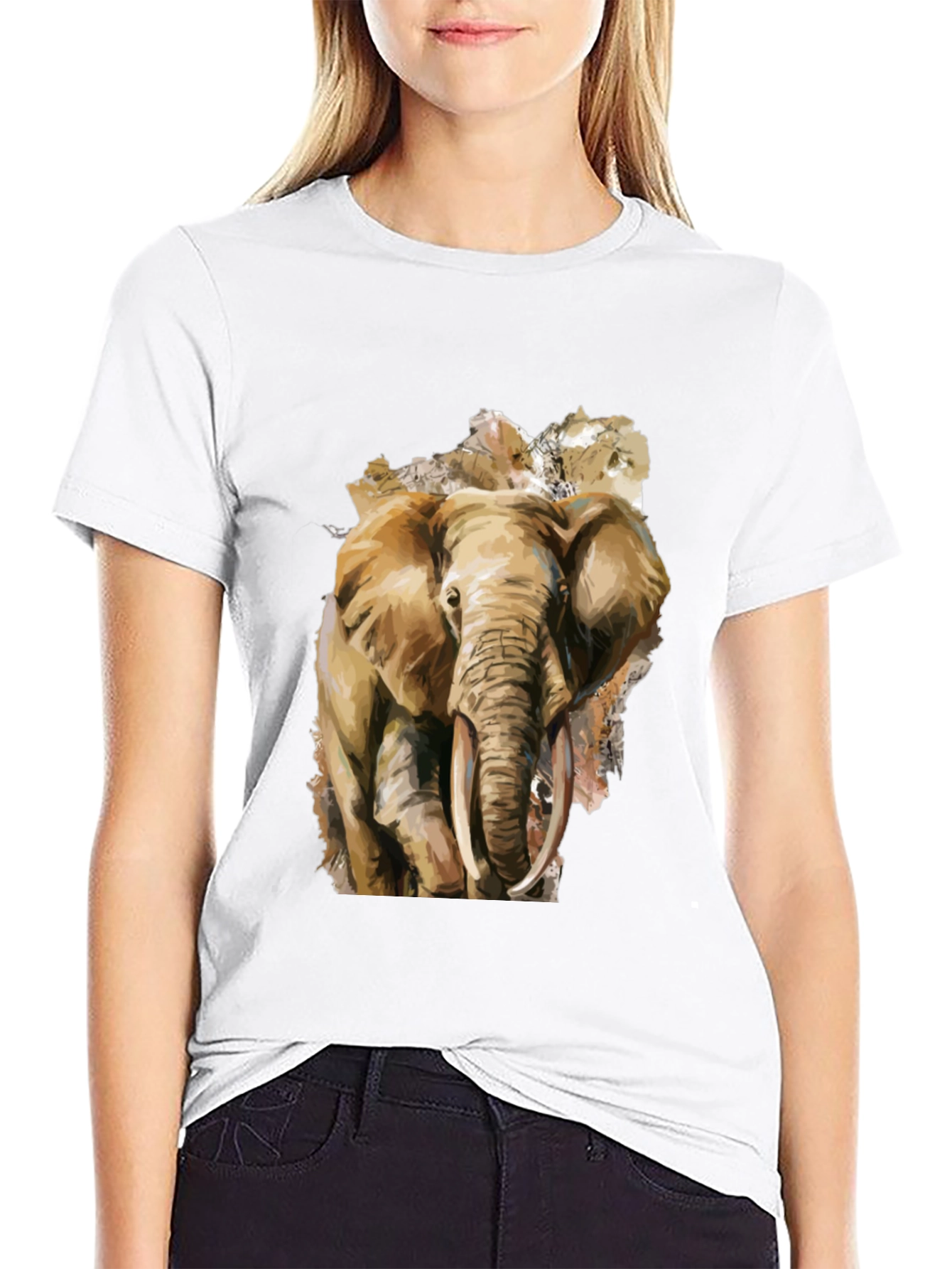 Elephant Graphic Tee - Black Cotton T-Shirt