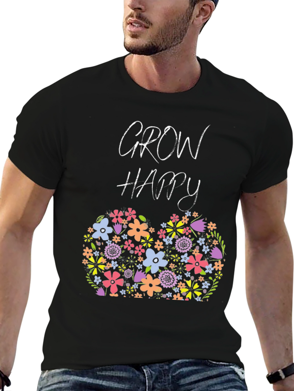 Grow Happy Floral Graphic T-Shirt