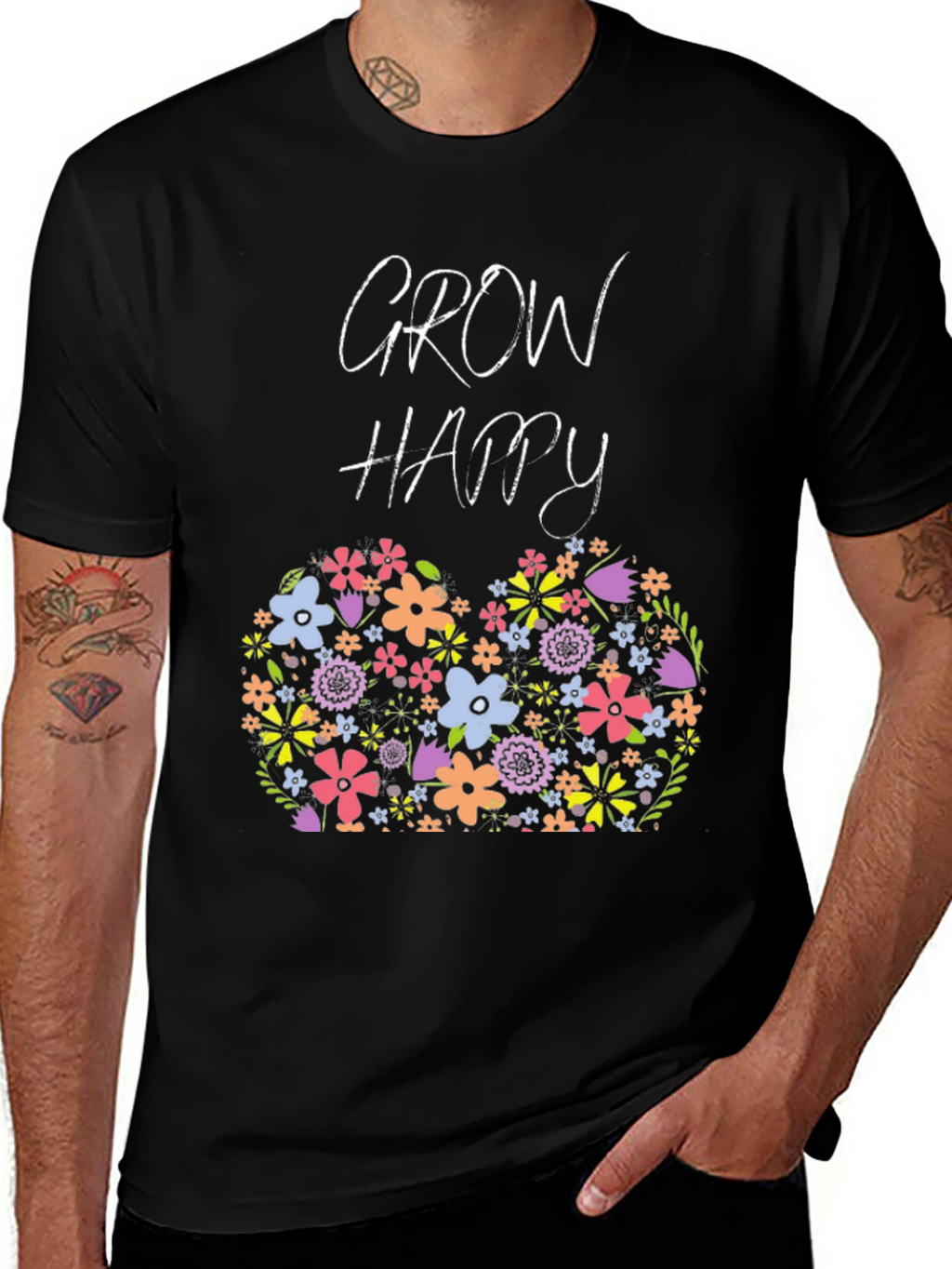 Grow Happy Floral Graphic T-Shirt