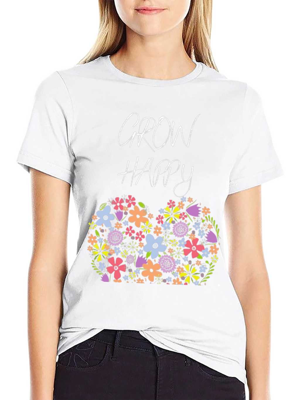 Grow Happy Floral Graphic T-Shirt