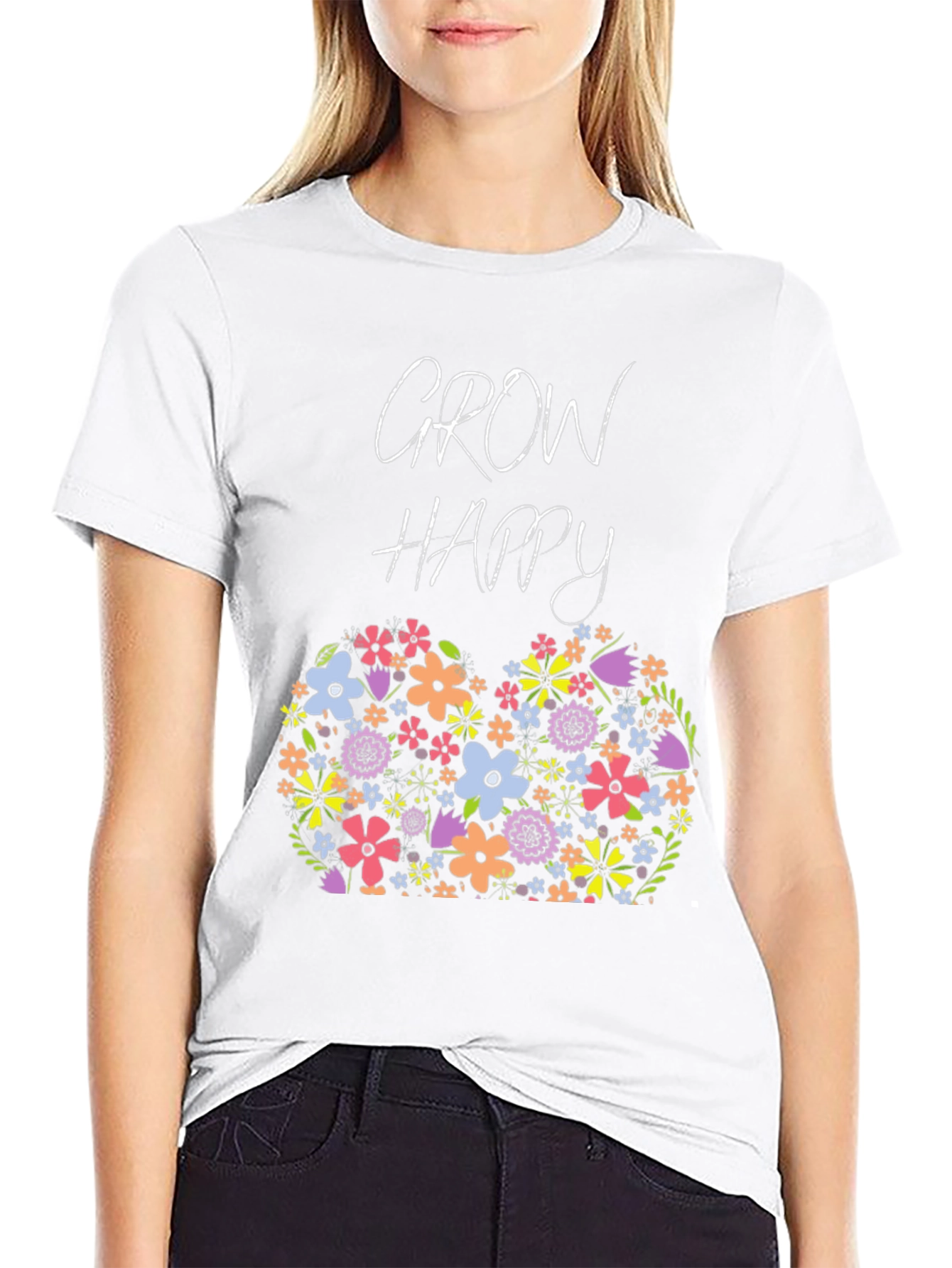 Grow Happy Floral Graphic T-Shirt