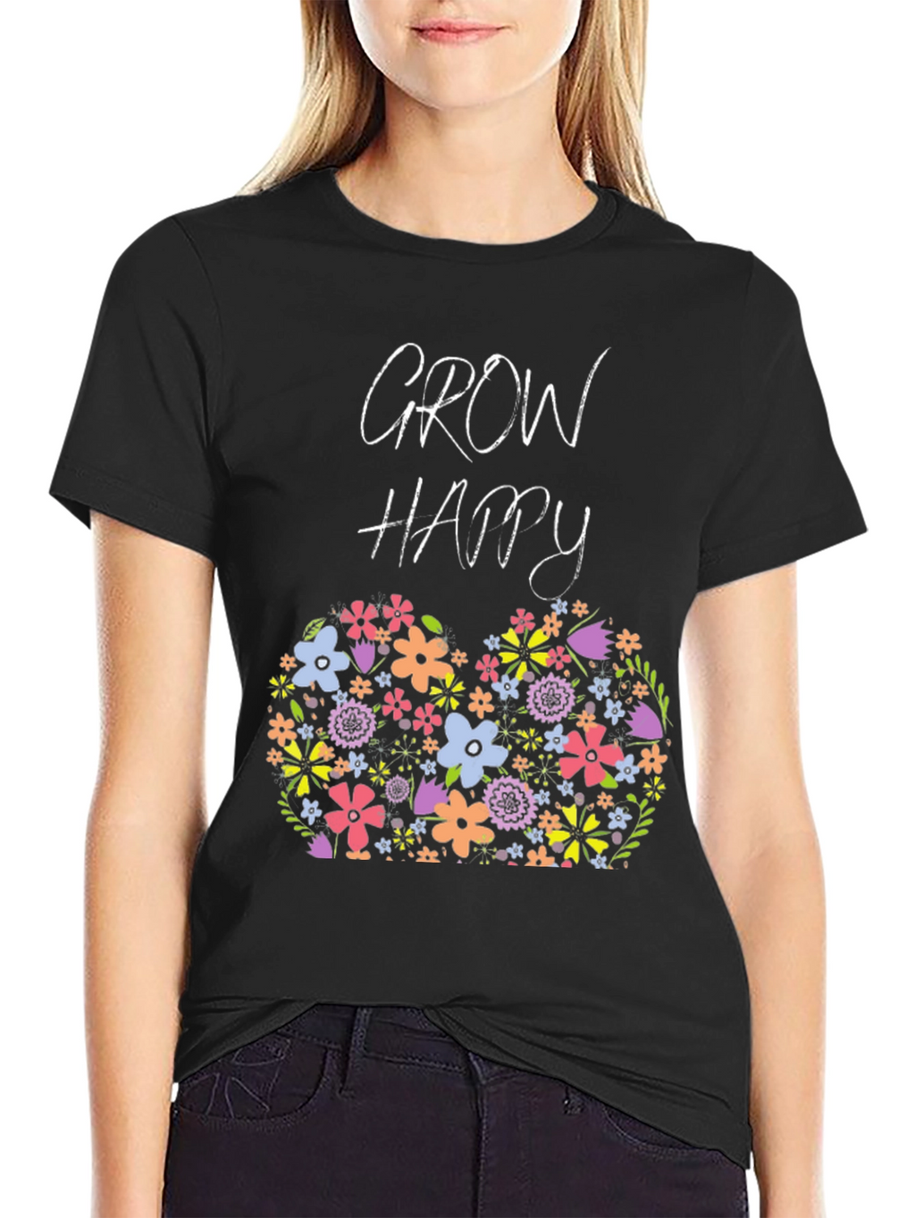 Grow Happy Floral Graphic T-Shirt