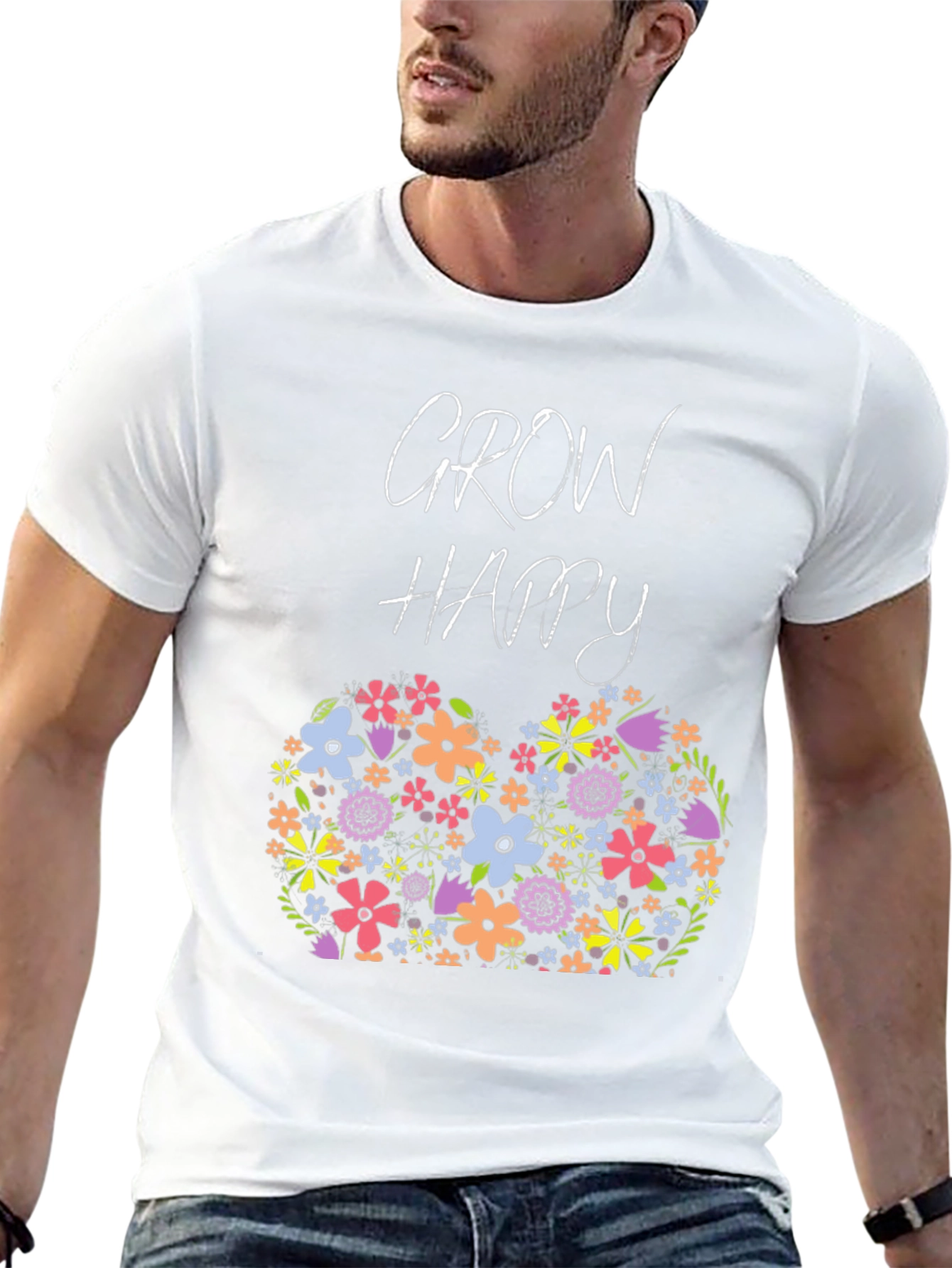 Grow Happy Floral Graphic T-Shirt
