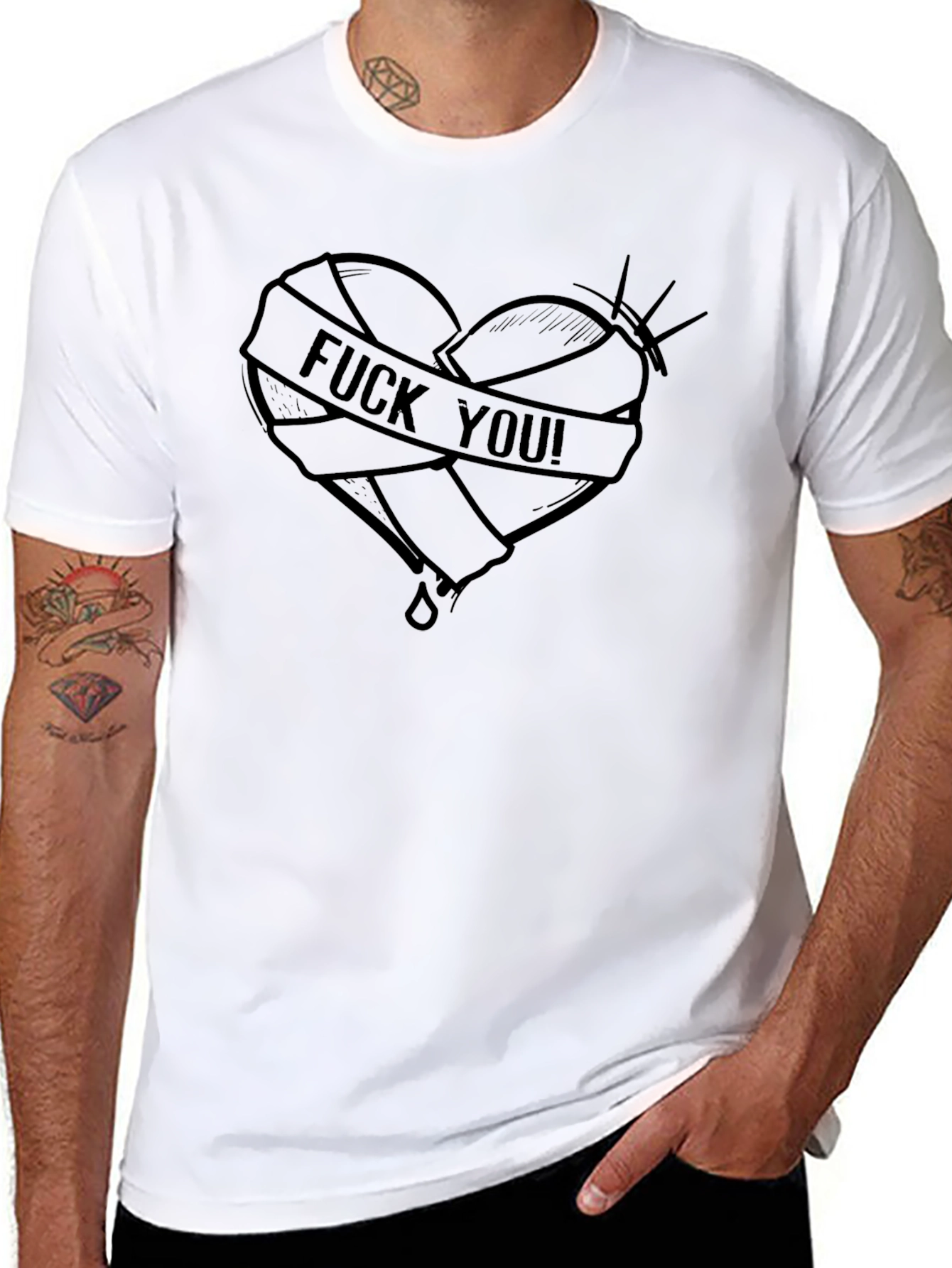 Edgy Heart Tattoo Graphic T-Shirt - Black