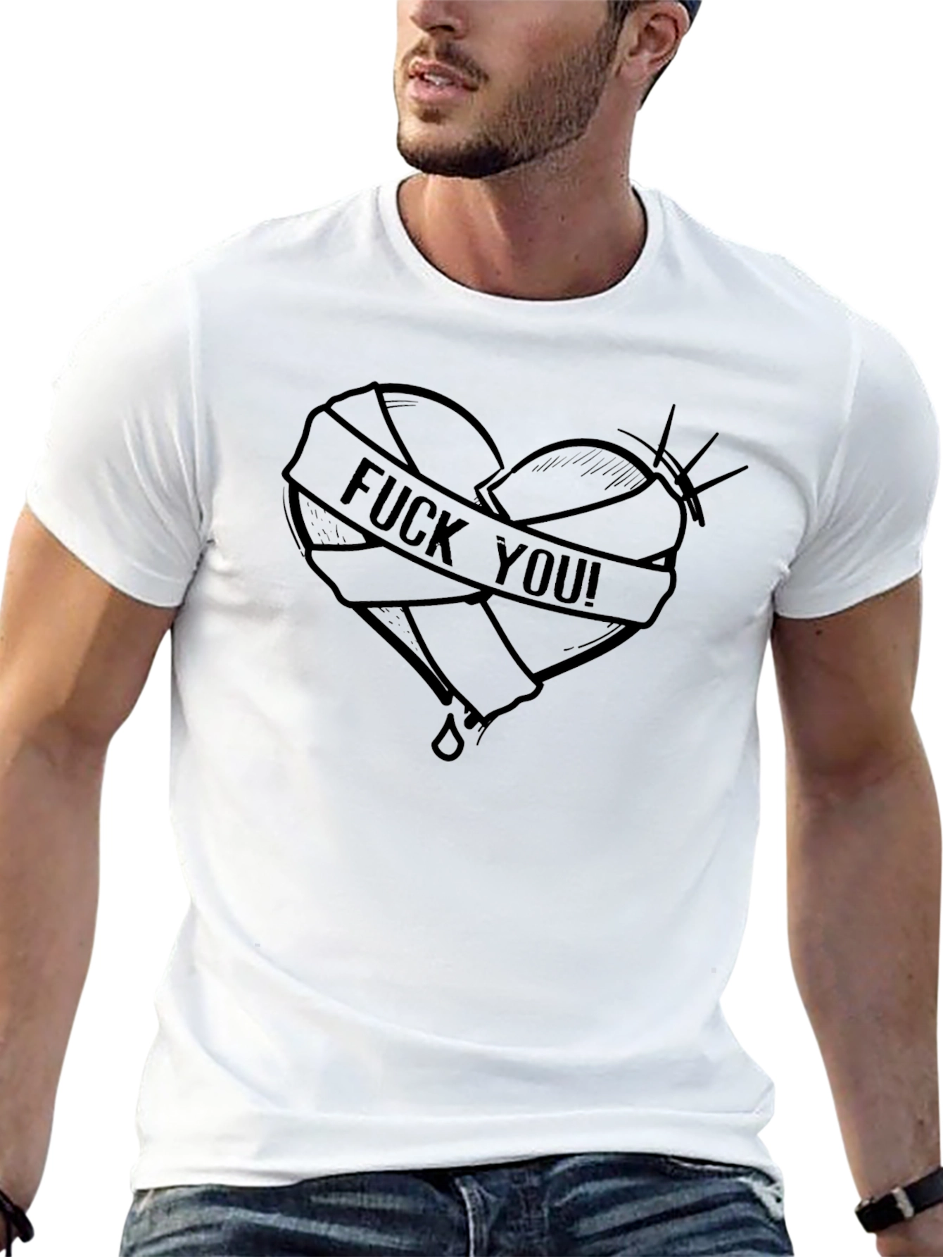 Edgy Heart Tattoo Graphic T-Shirt - Black