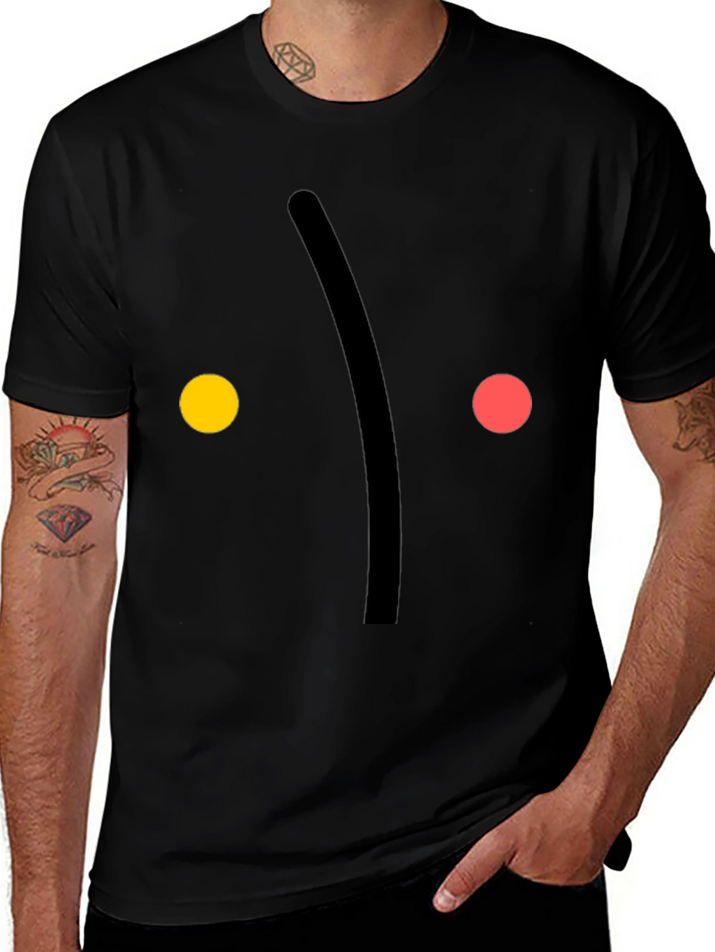 Minimalist Face Graphic Print Black T-Shirt