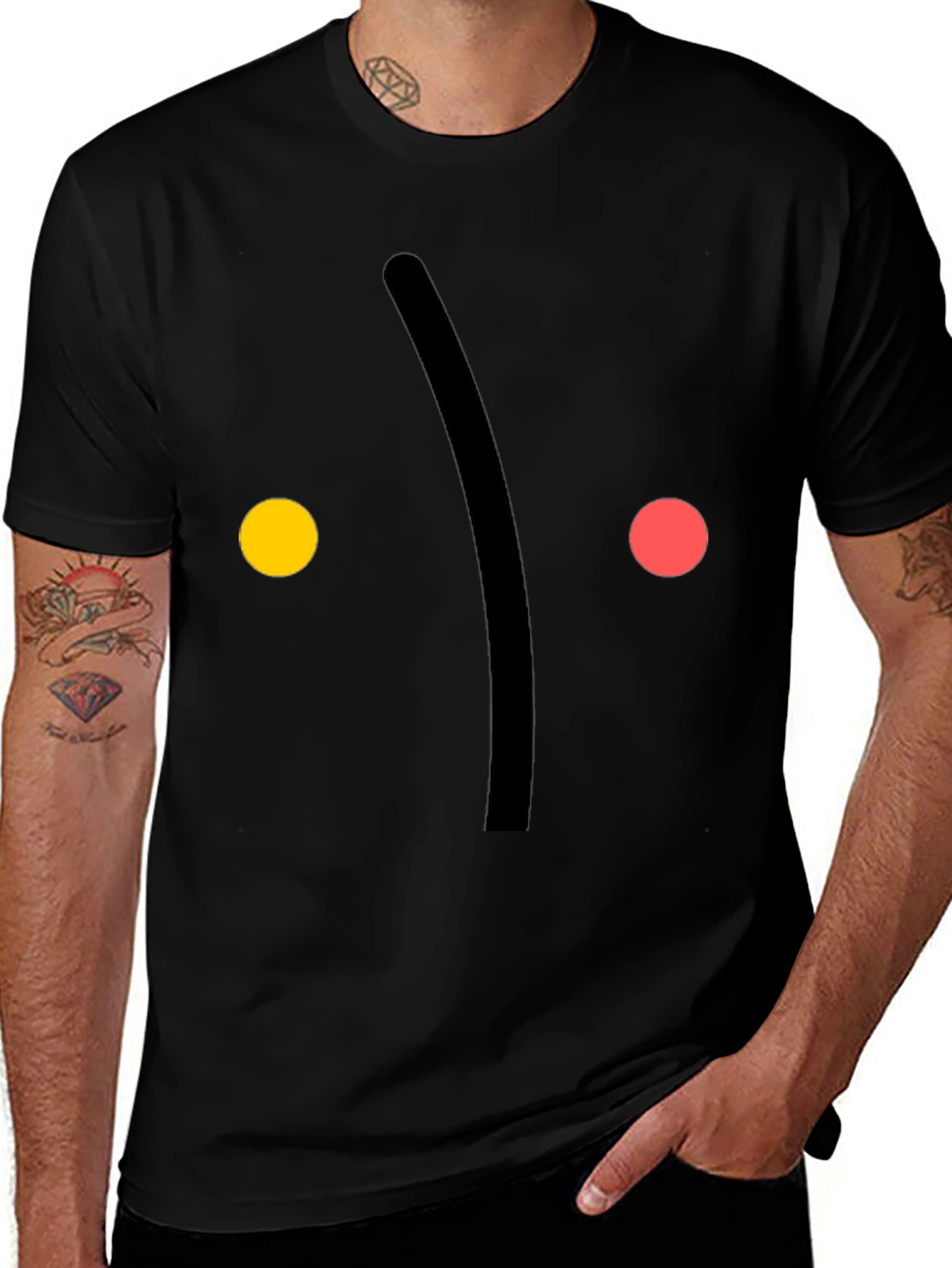 Minimalist Face Graphic Print Black T-Shirt