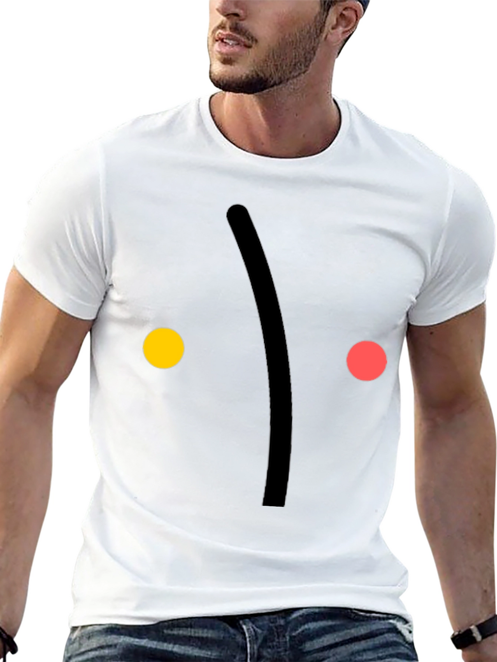 Minimalist Face Graphic Print Black T-Shirt
