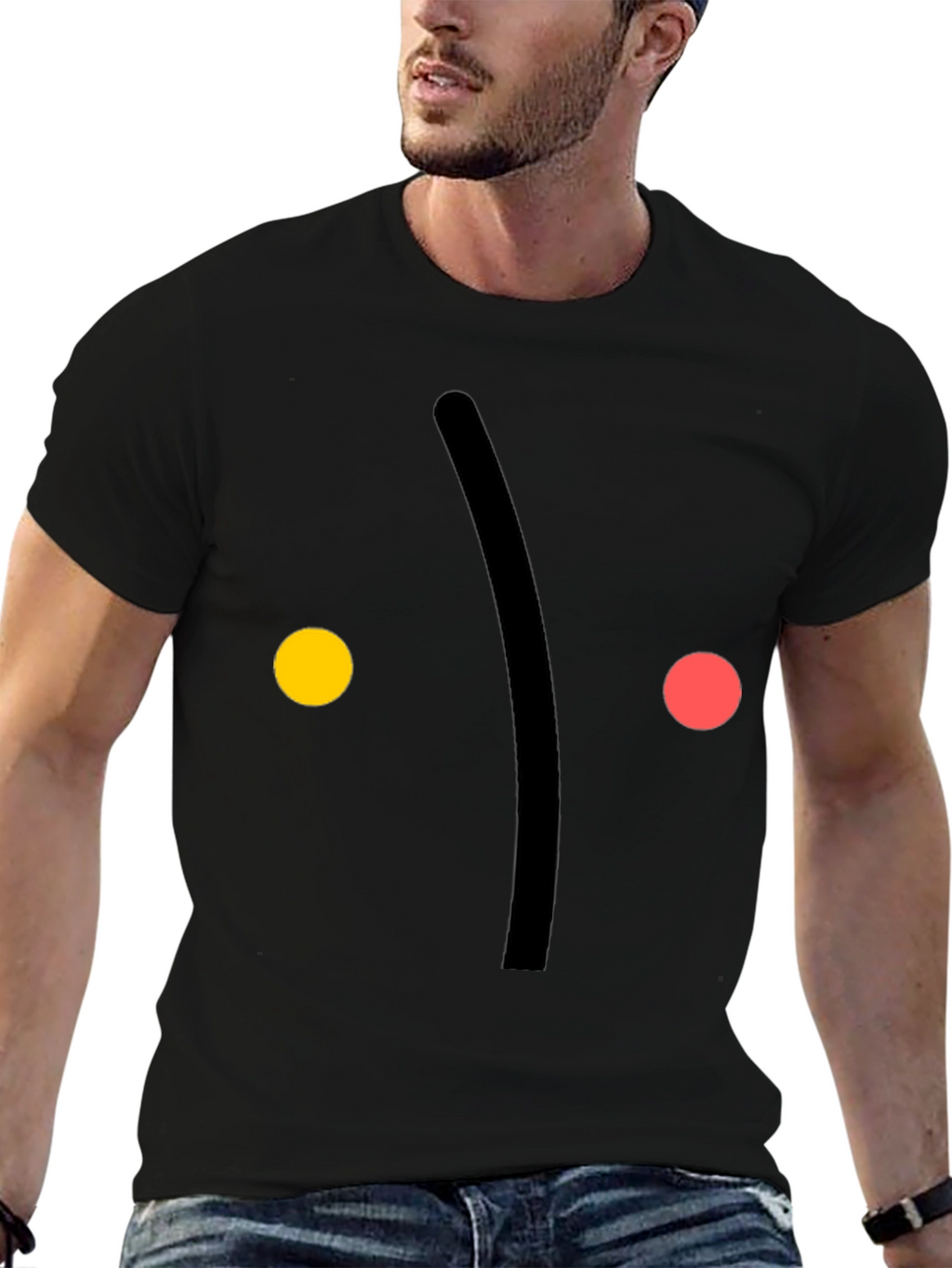 Minimalist Face Graphic Print Black T-Shirt