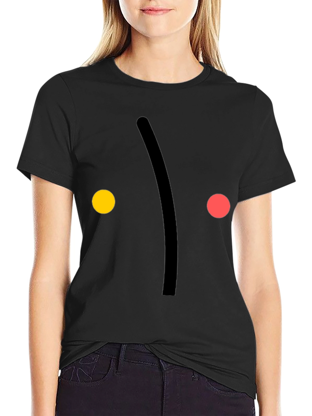 Minimalist Face Graphic Print Black T-Shirt