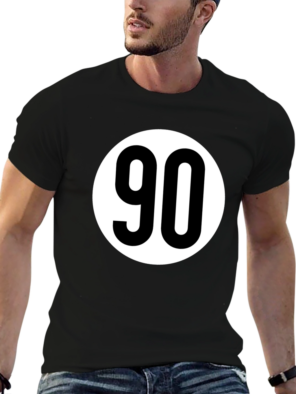 Black T-Shirt with White 90 Design