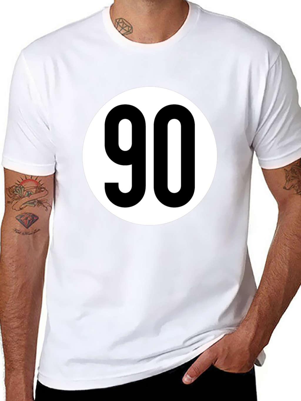 Black T-Shirt with White 90 Design