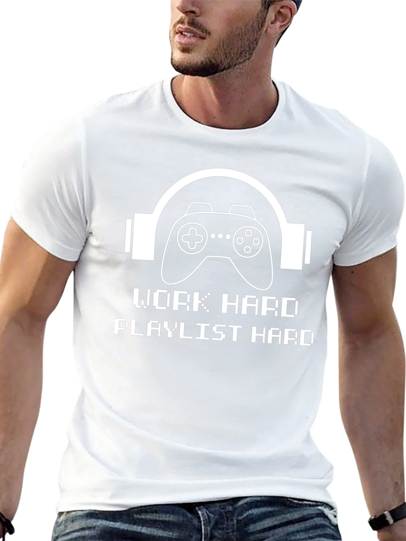 Gamer Headphone T-Shirt - Work Hard Playlist Hard