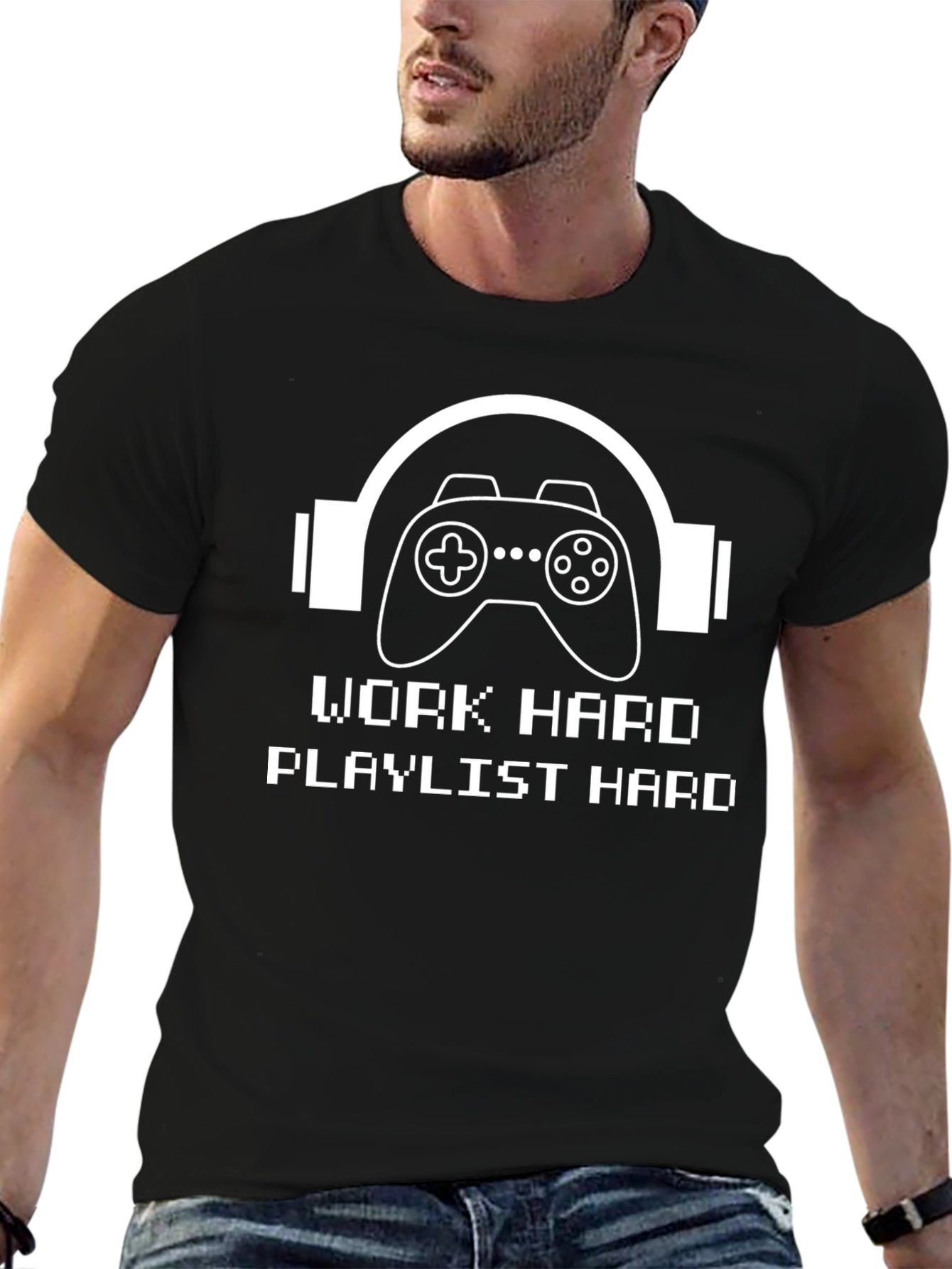 Gamer Headphone T-Shirt - Work Hard Playlist Hard
