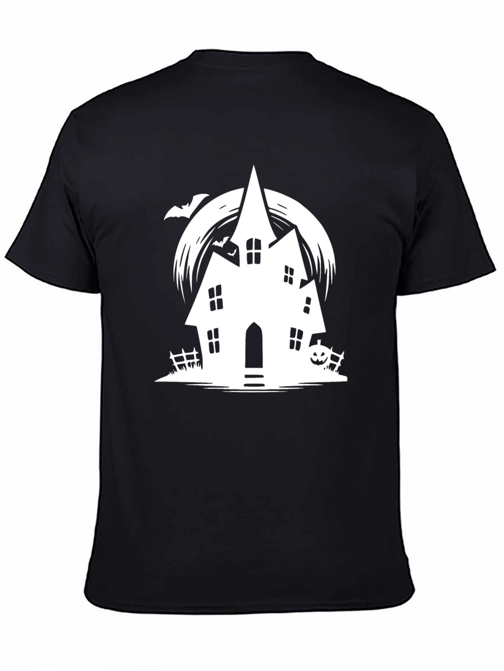 Spooky Halloween Haunted House Graphic Tee - Black