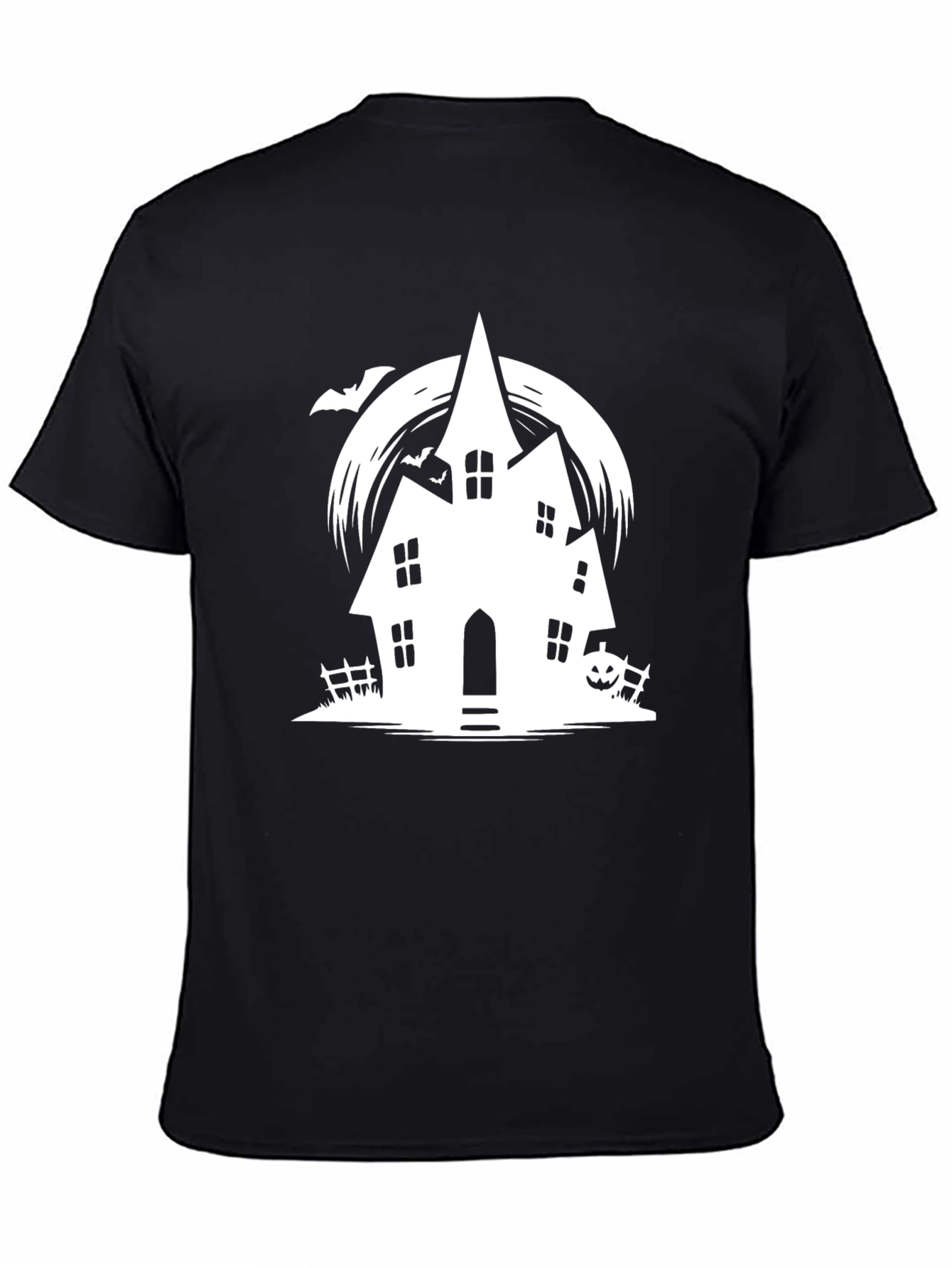 Spooky Halloween Haunted House Graphic Tee - Black