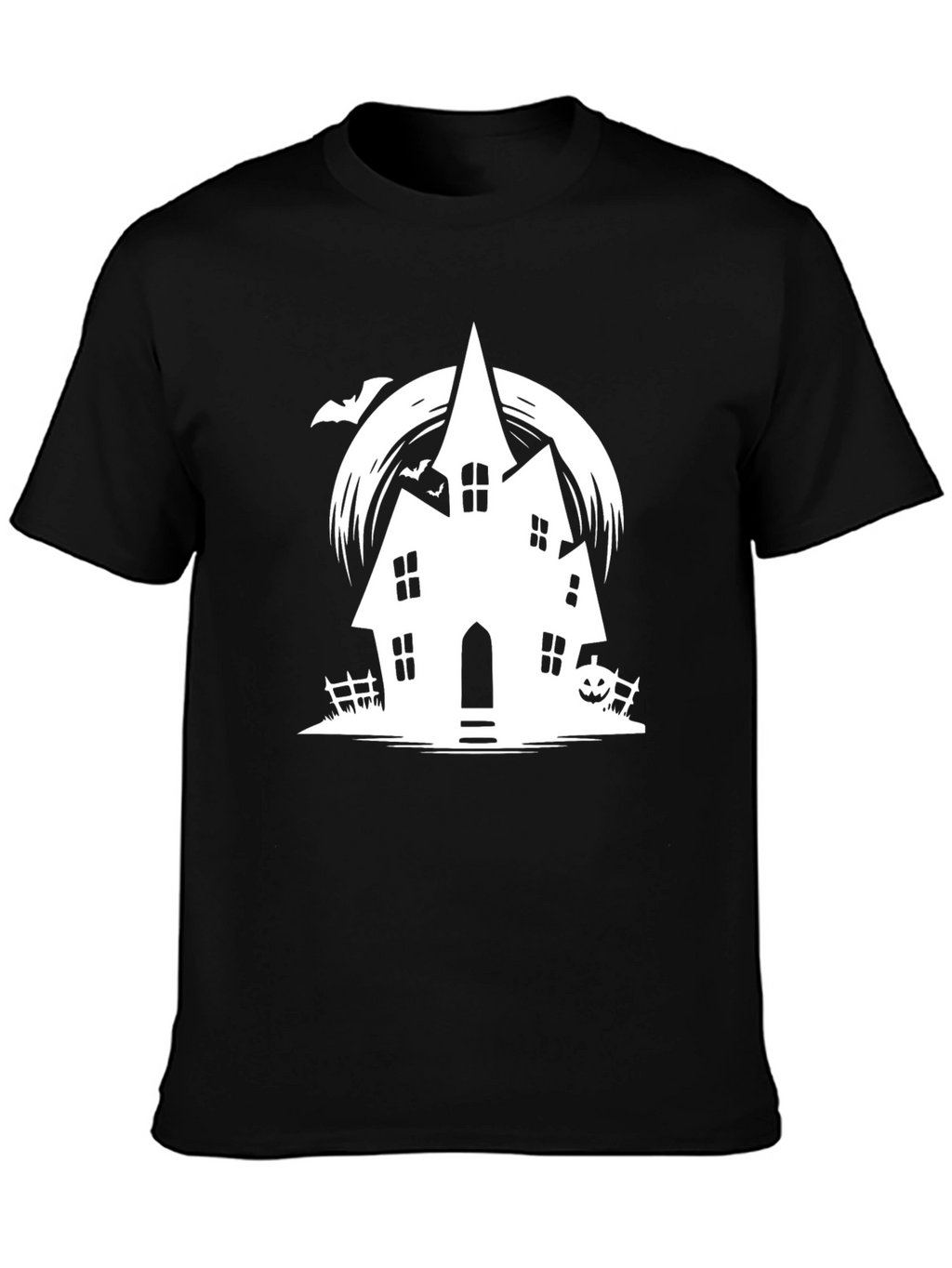 Spooky Halloween Haunted House Graphic Tee - Black