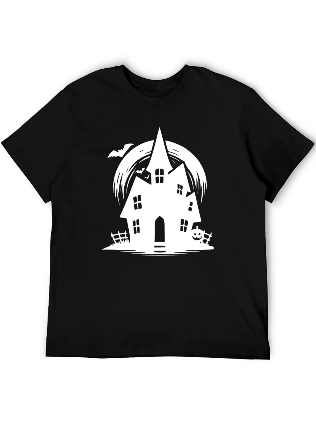 Spooky Halloween Haunted House Graphic Tee - Black