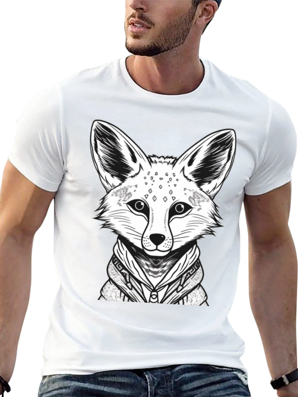 Cool Fox Graphic Tee - Mens Black Cotton Shirt