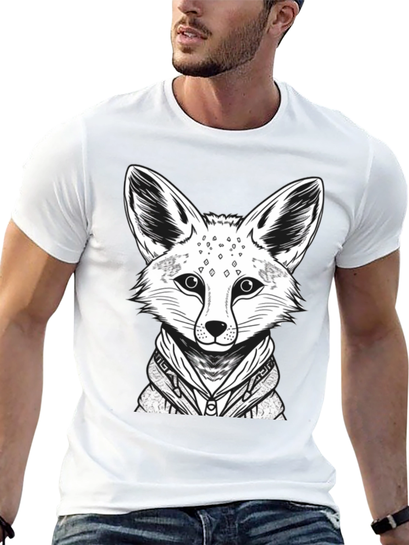 Cool Fox Graphic Tee - Mens Black Cotton Shirt