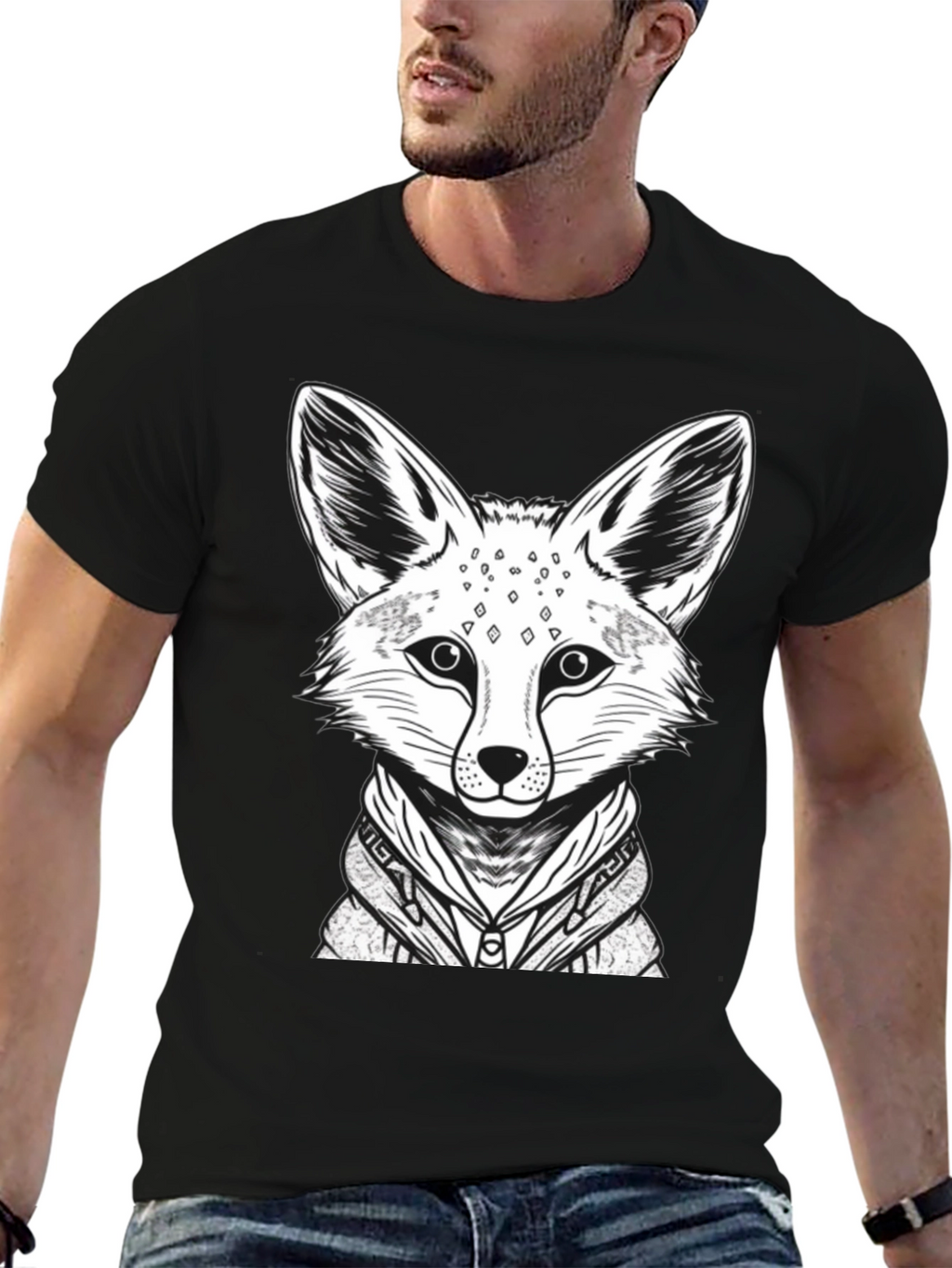 Cool Fox Graphic Tee - Mens Black Cotton Shirt