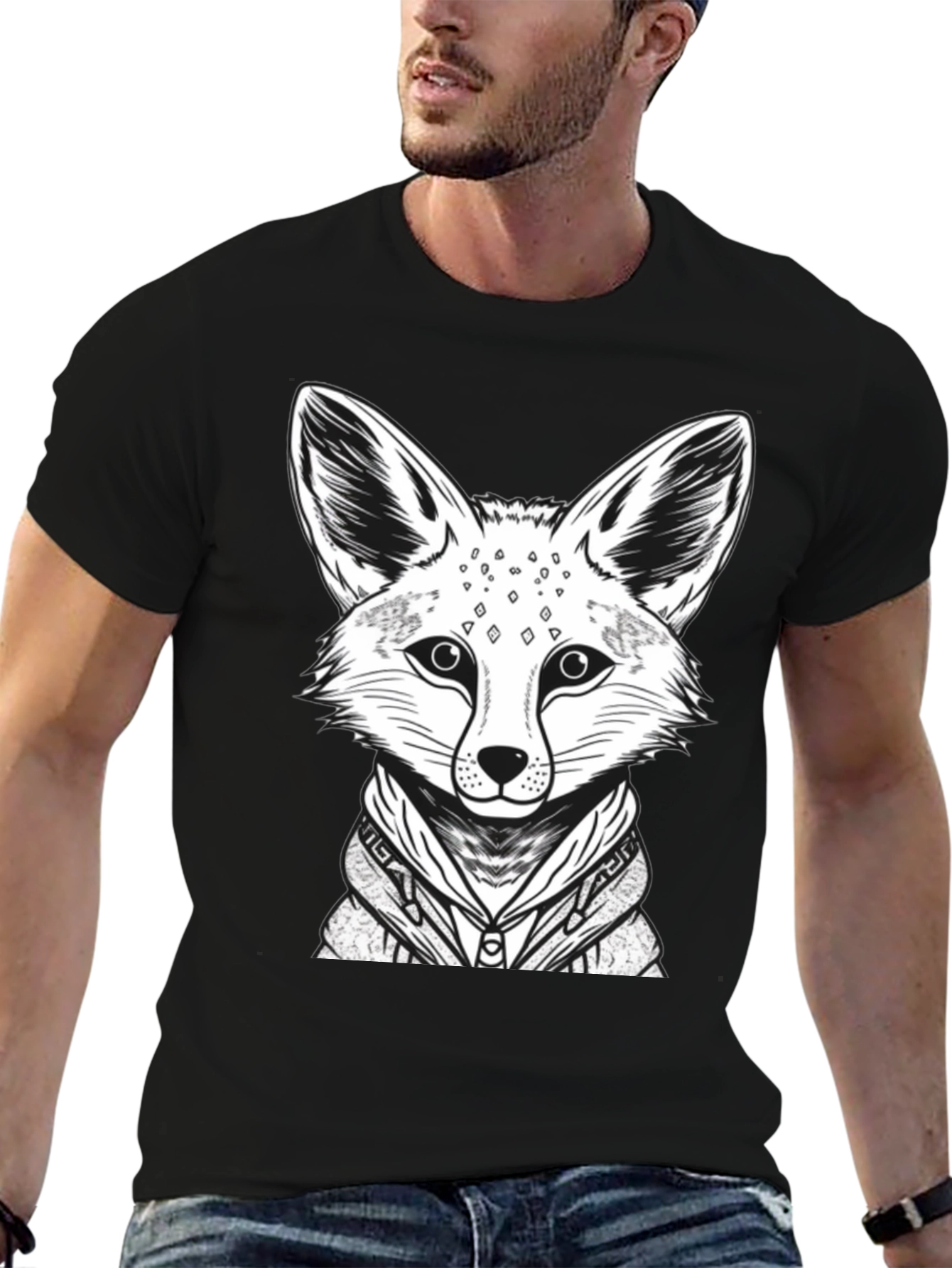 Cool Fox Graphic Tee - Mens Black Cotton Shirt