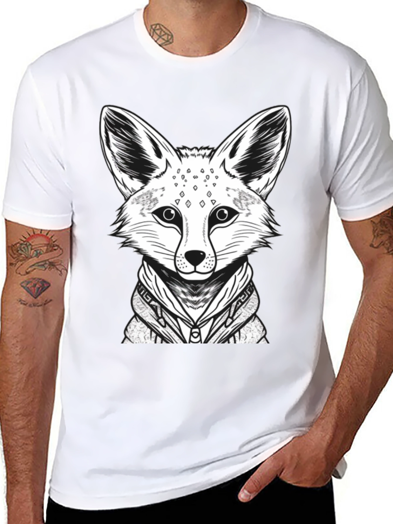 Cool Fox Graphic Tee - Mens Black Cotton Shirt