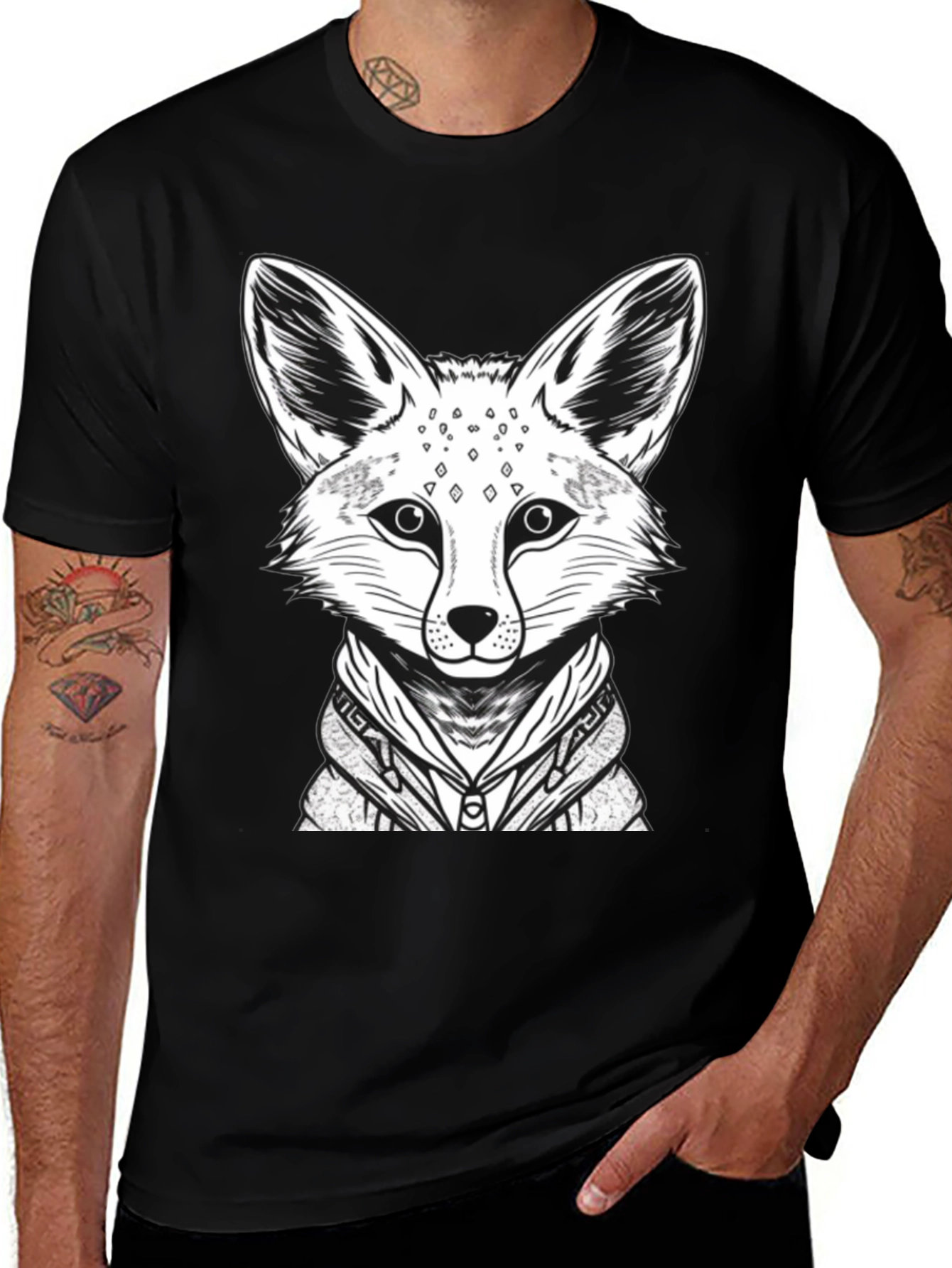 Cool Fox Graphic Tee - Mens Black Cotton Shirt
