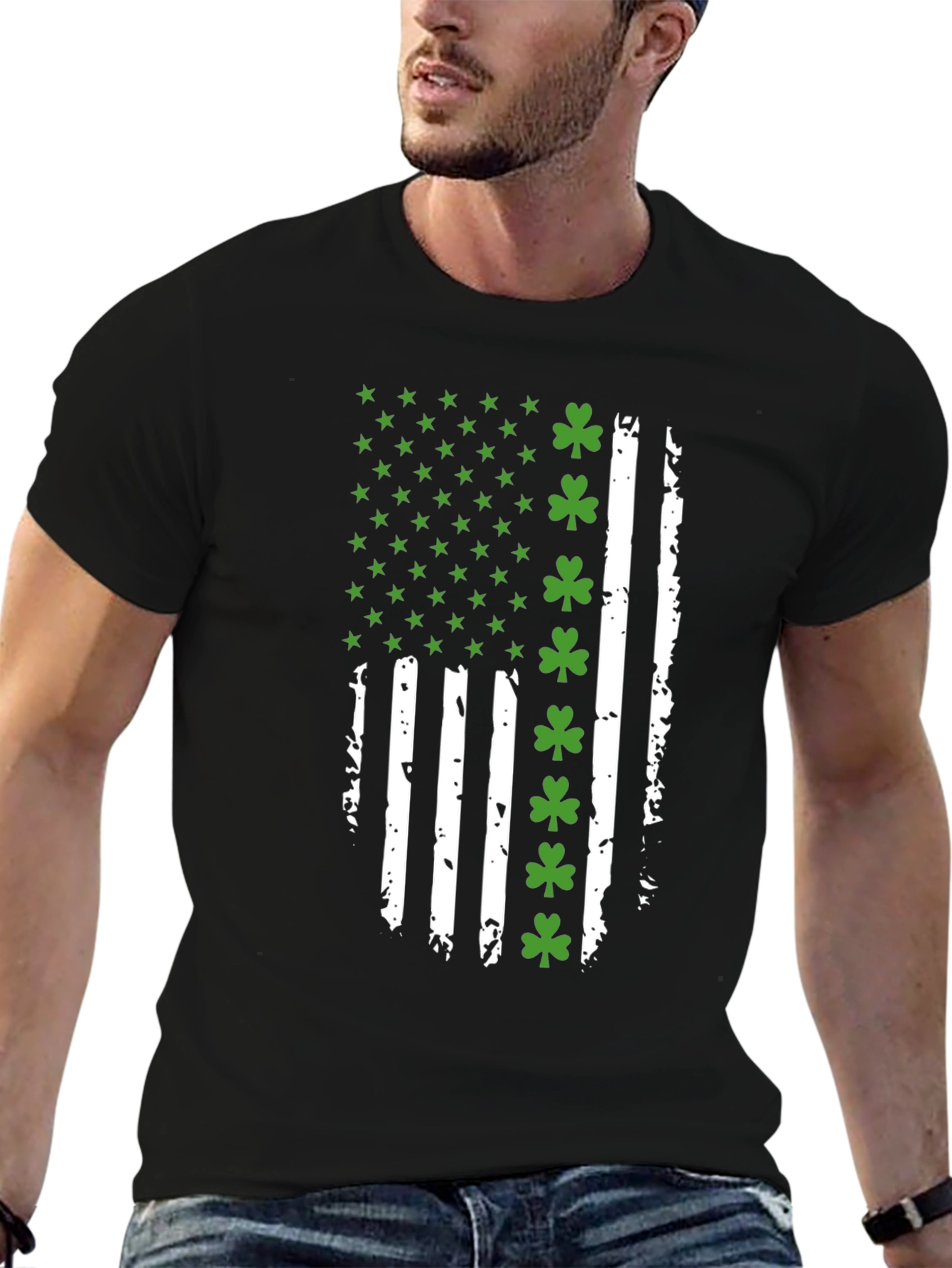 Distressed Irish American Flag Graphic Tee