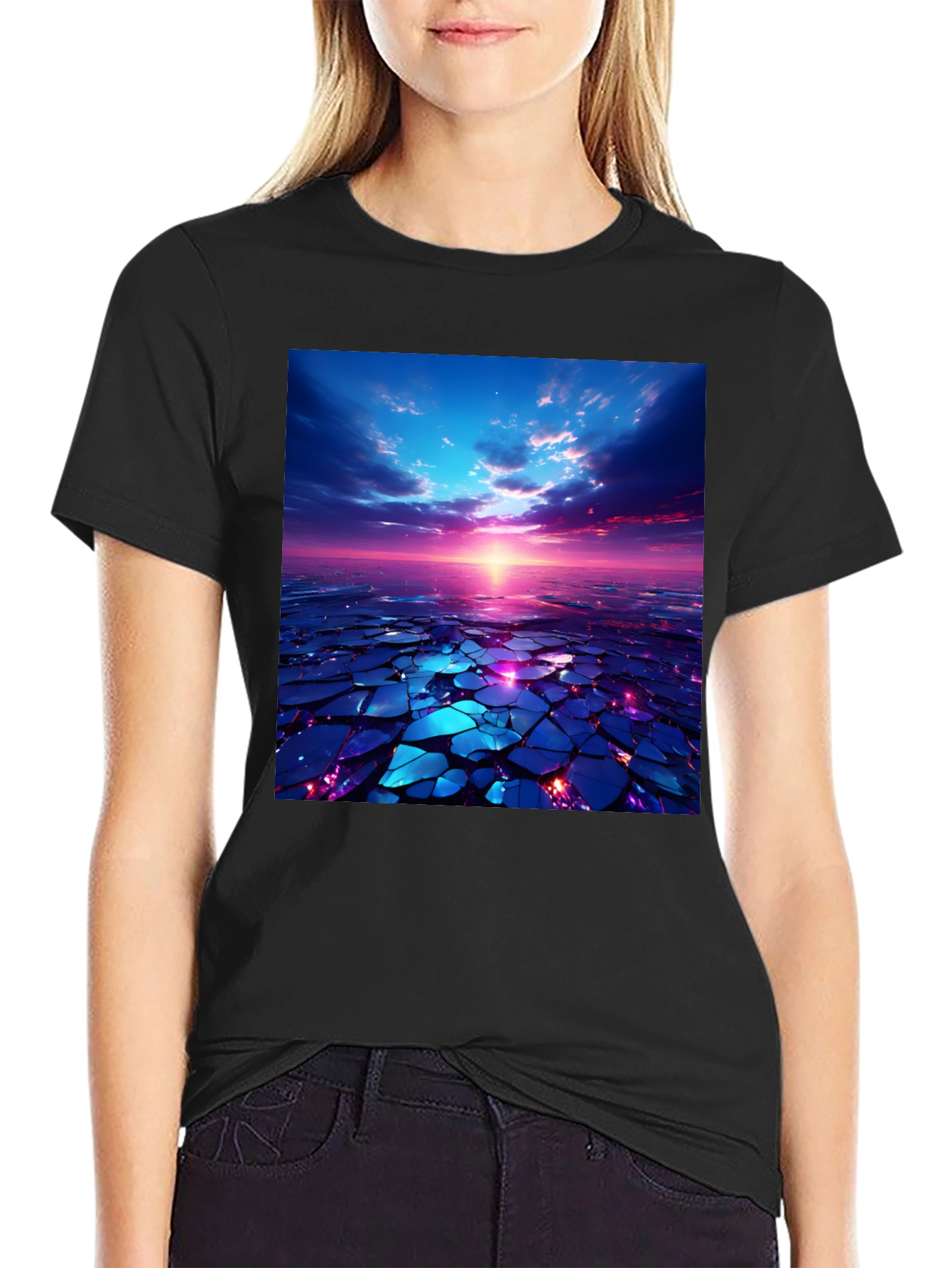 Abstract Sunset Design Black T-Shirt