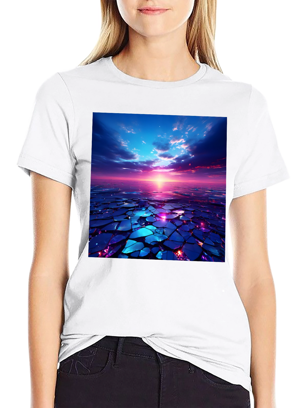 Abstract Sunset Design Black T-Shirt