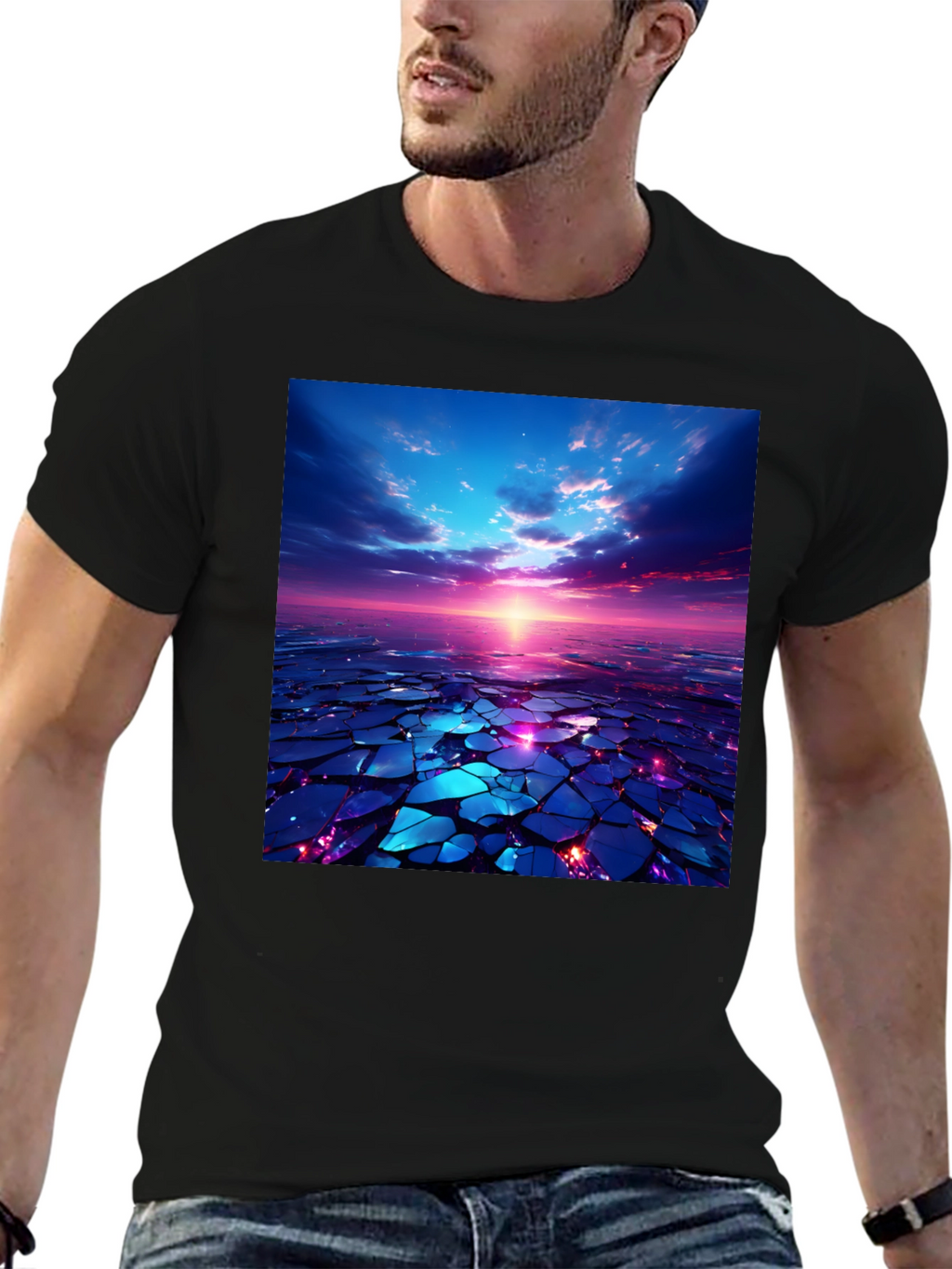 Abstract Sunset Design Black T-Shirt