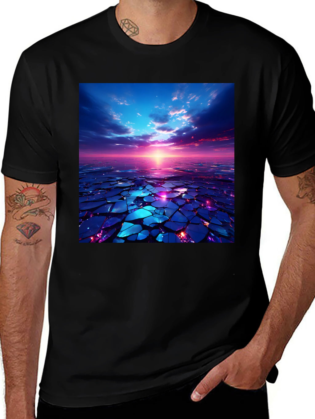 Abstract Sunset Design Black T-Shirt