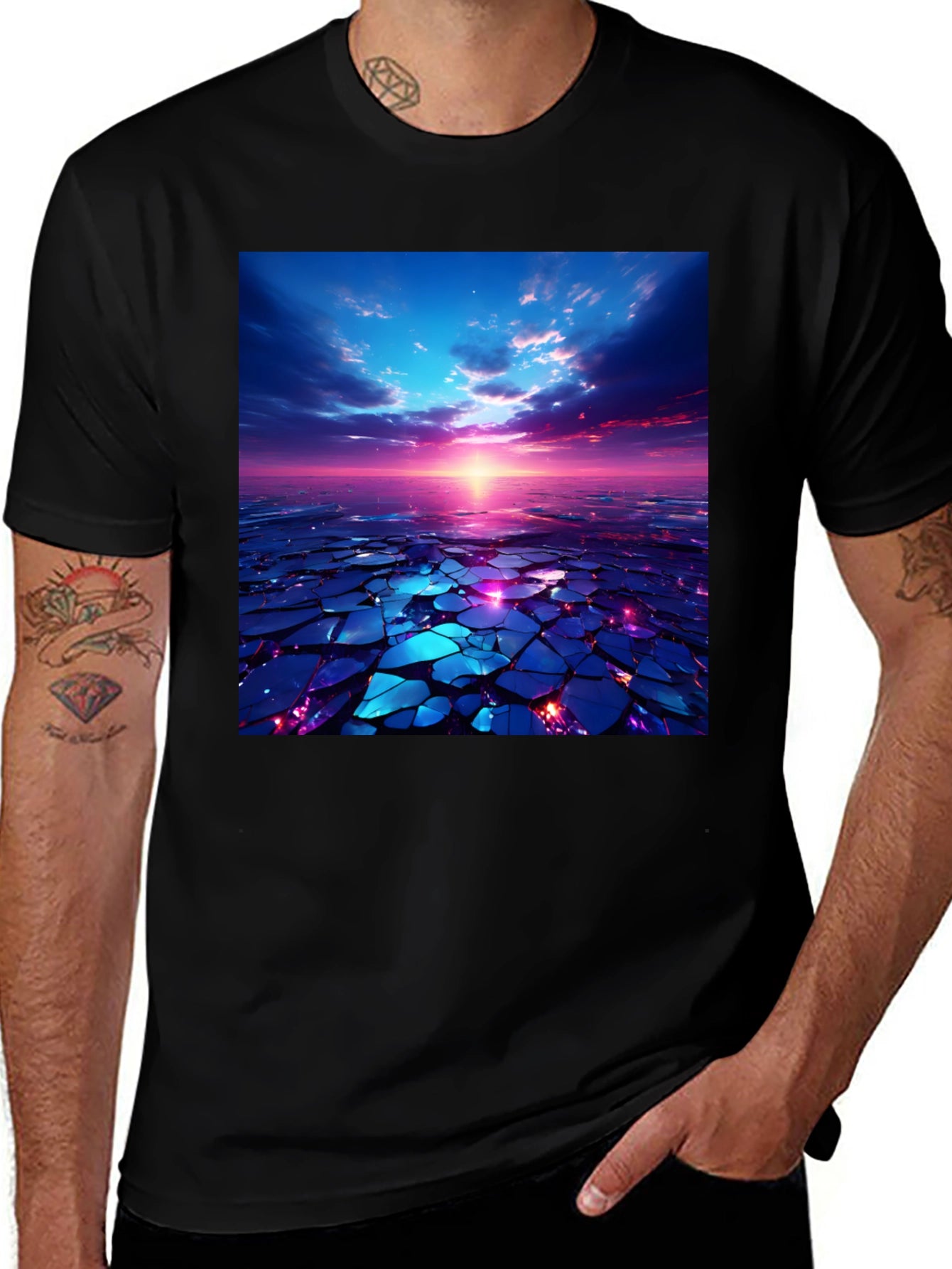 Abstract Sunset Design Black T-Shirt