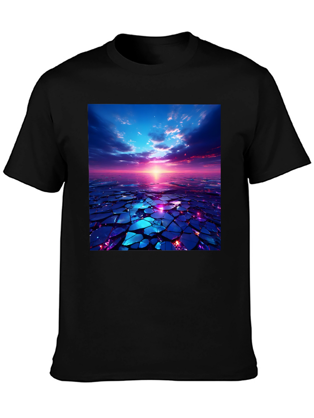 Abstract Sunset Design Black T-Shirt