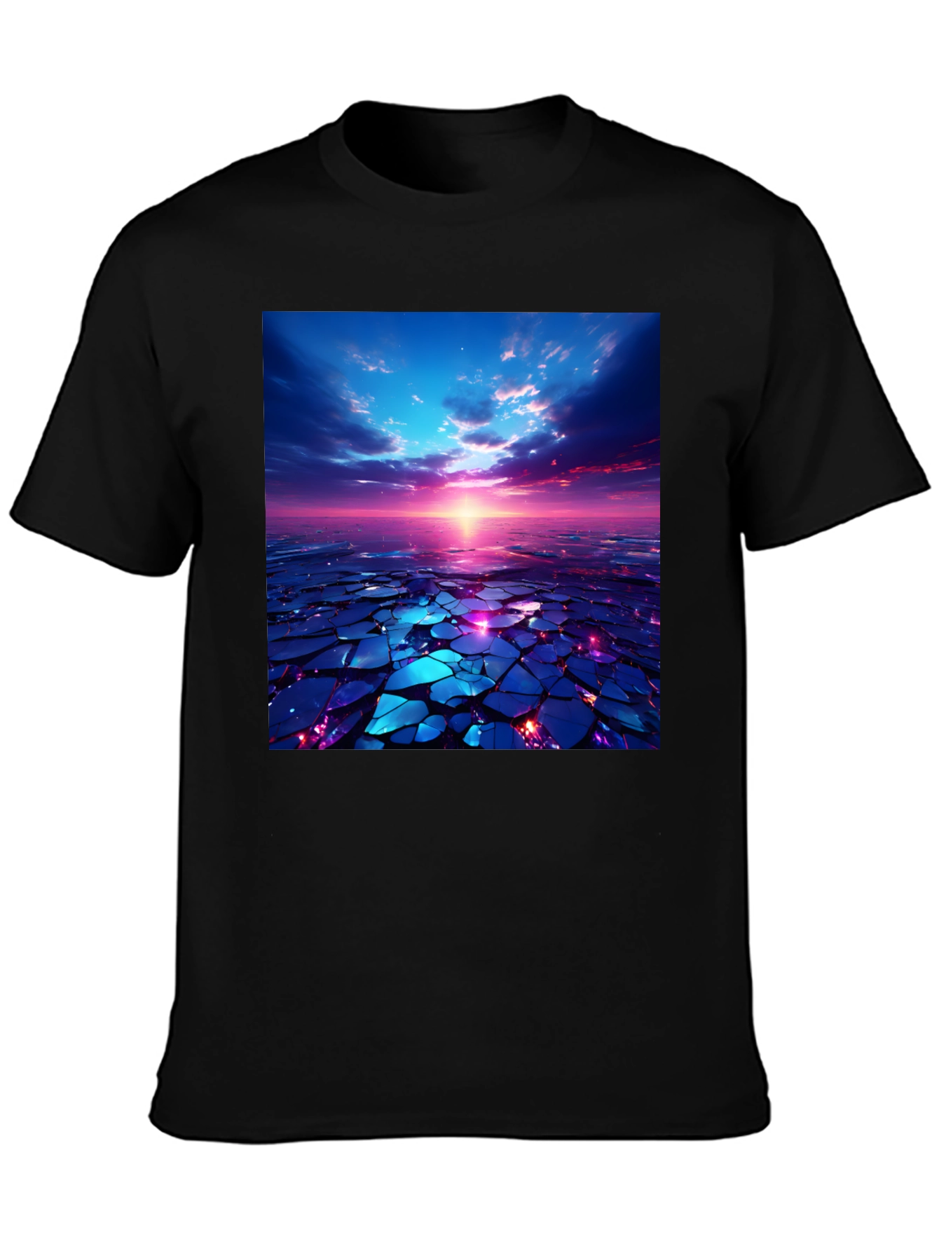 Abstract Sunset Design Black T-Shirt