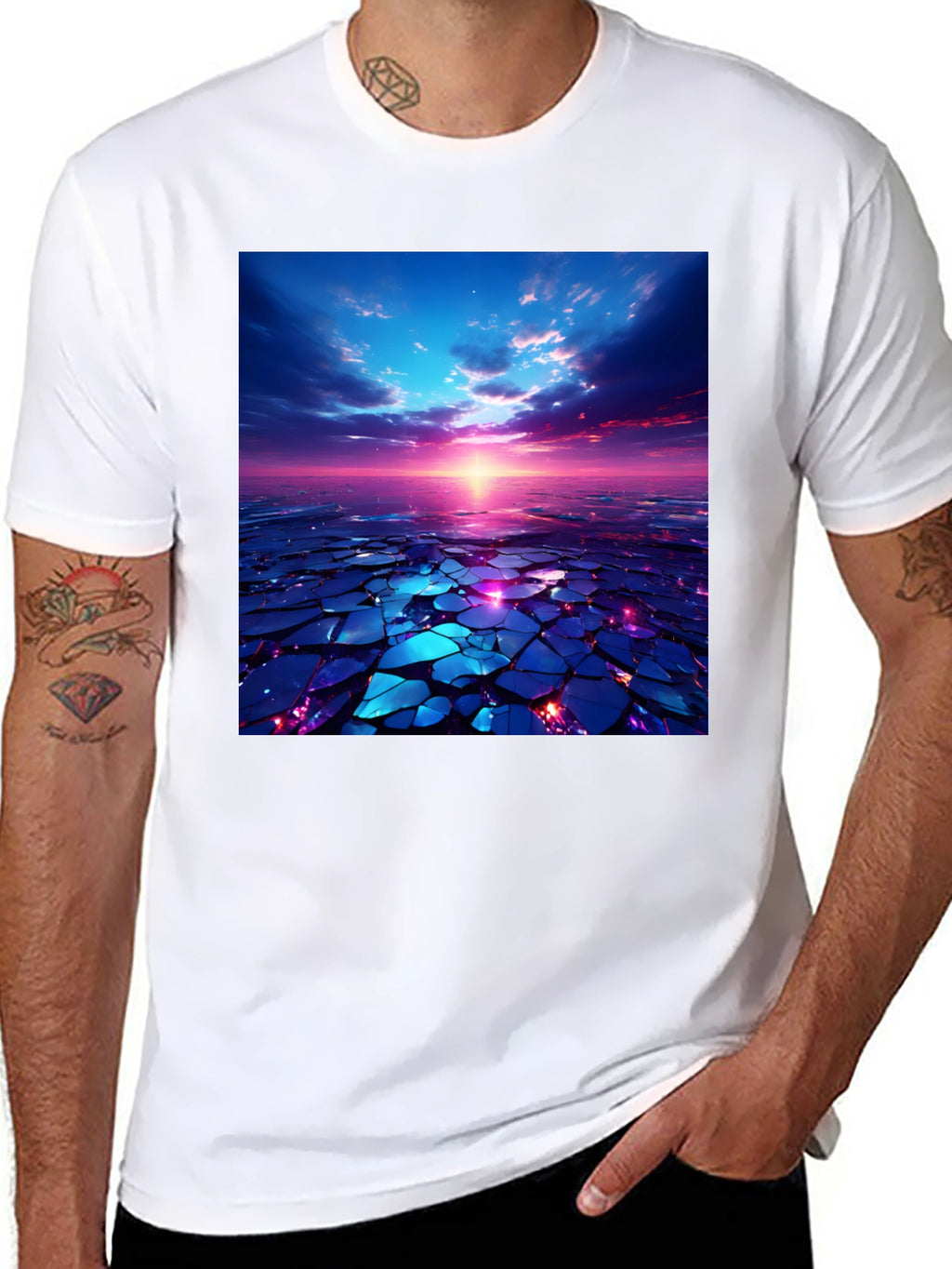 Abstract Sunset Design Black T-Shirt