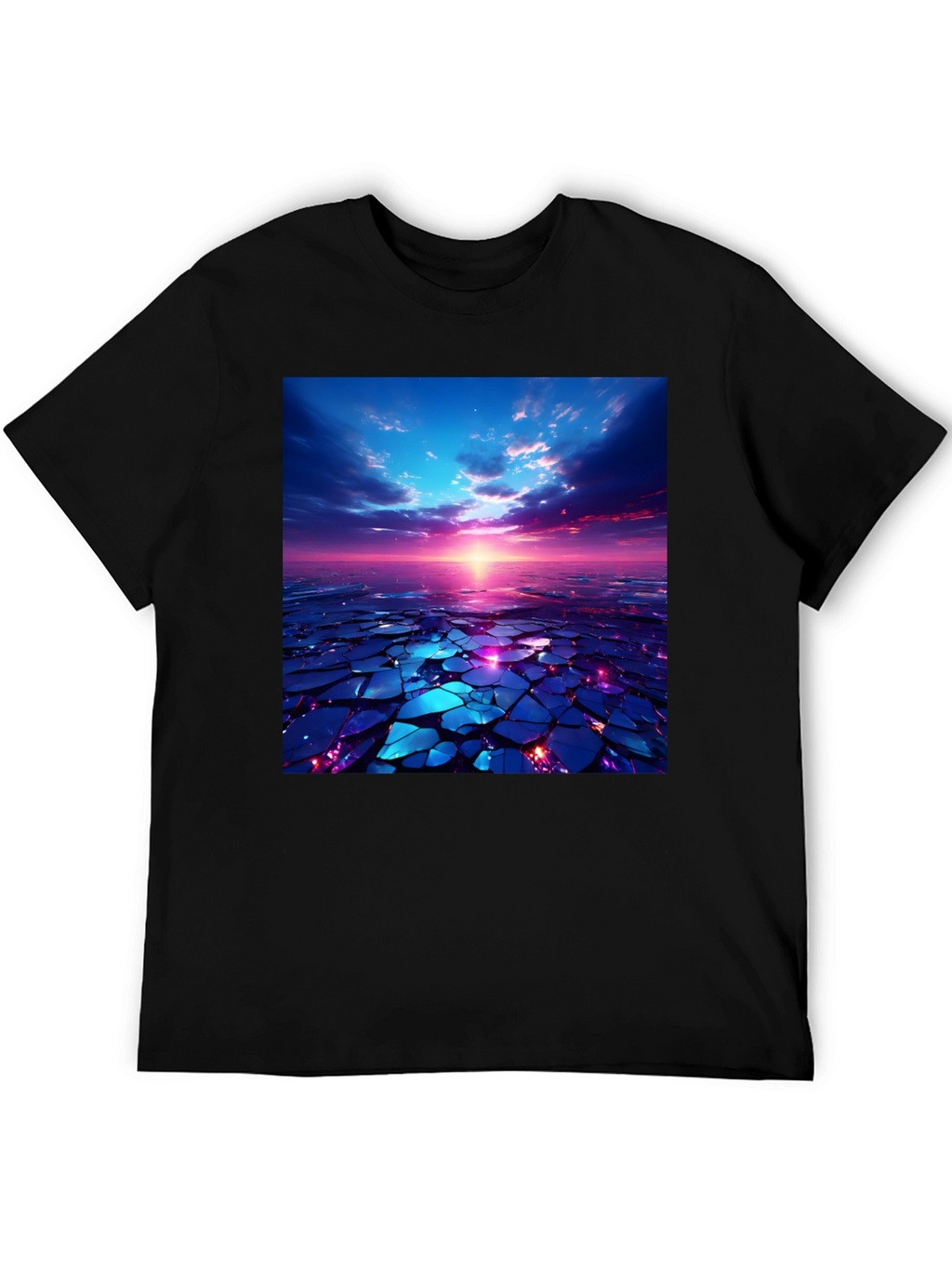 Abstract Sunset Design Black T-Shirt