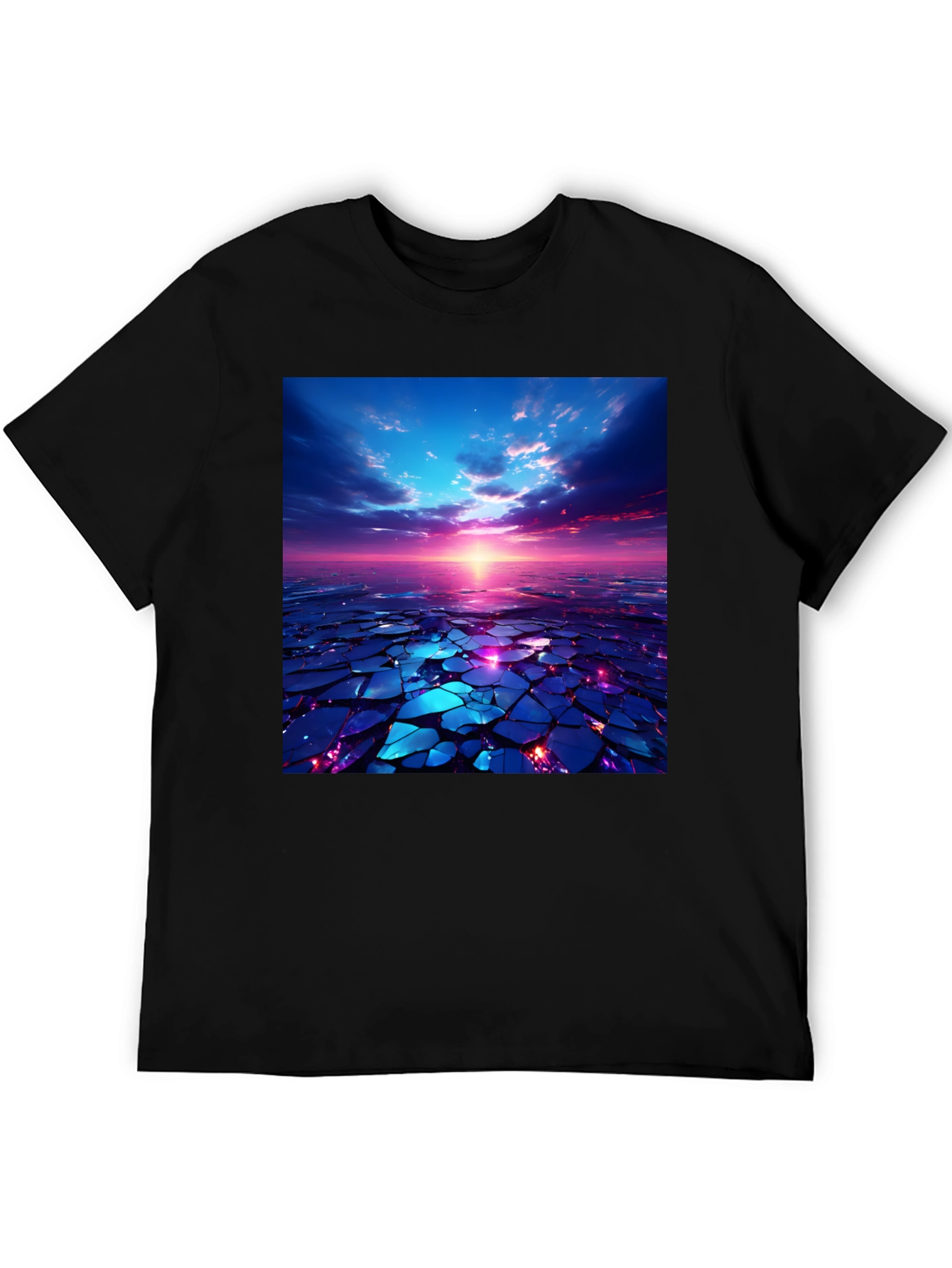 Abstract Sunset Design Black T-Shirt