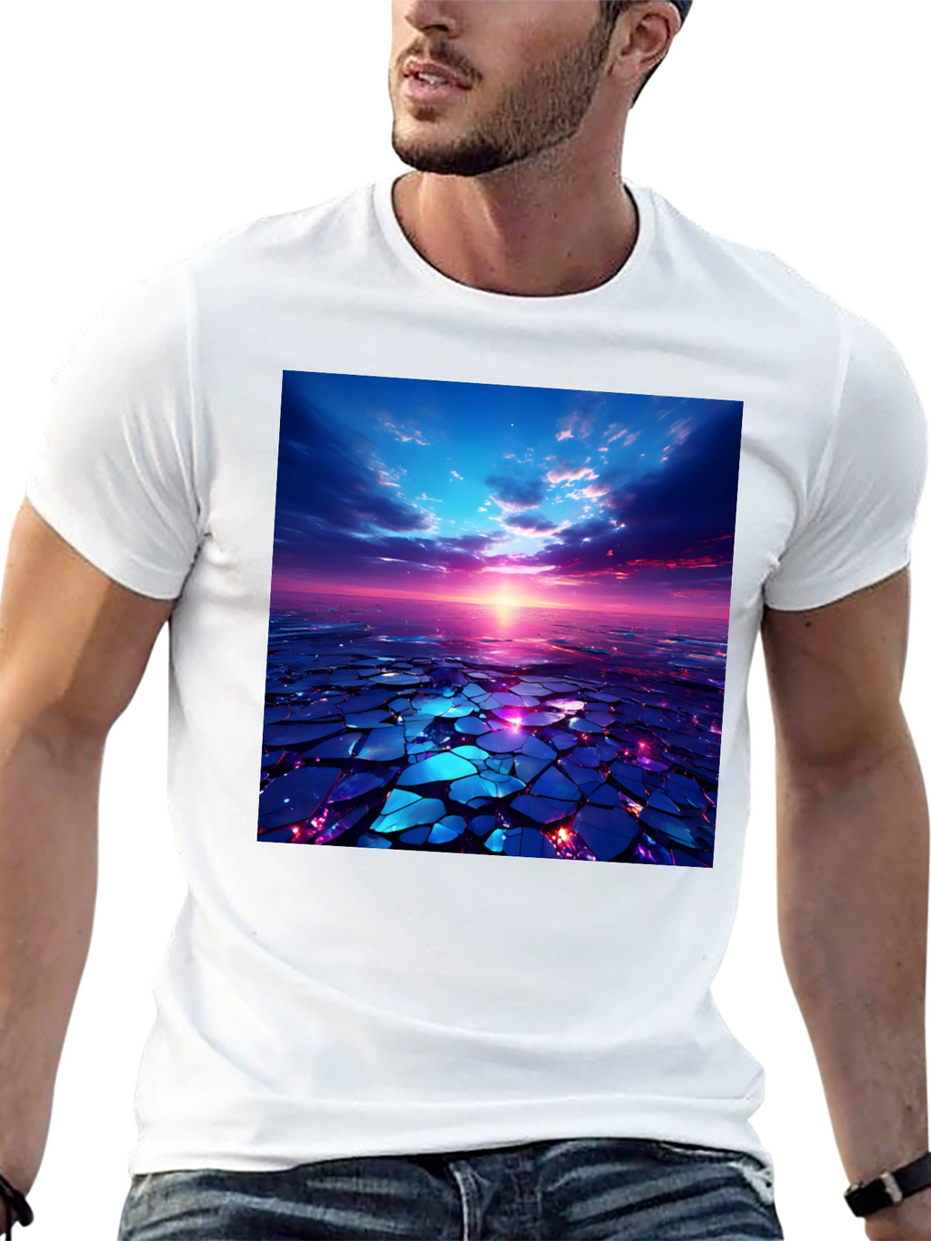Abstract Sunset Design Black T-Shirt