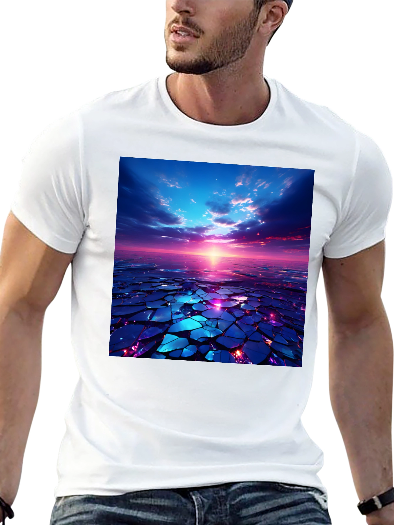 Abstract Sunset Design Black T-Shirt