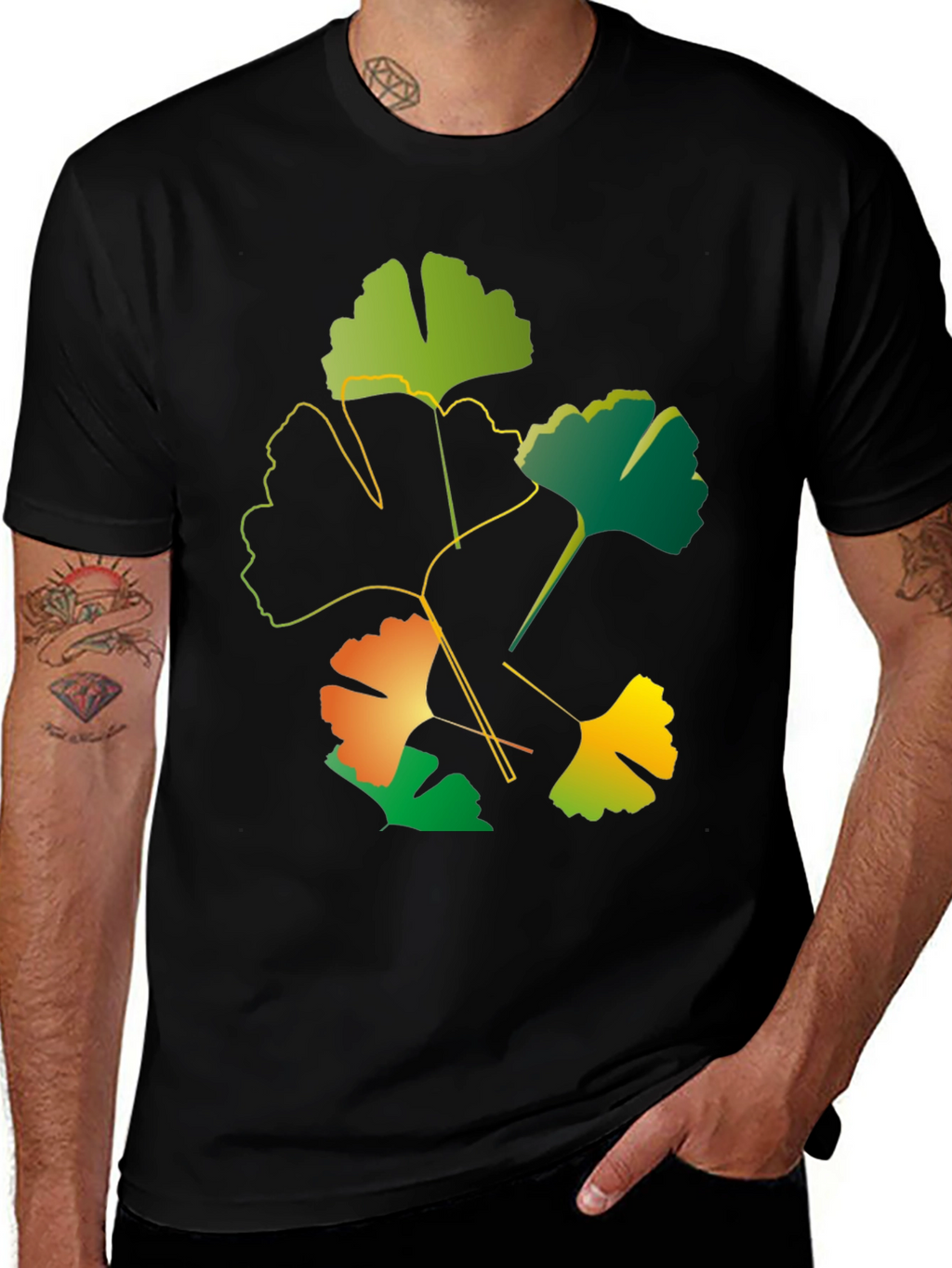 Ginkgo Leaf Graphic Black T-Shirt
