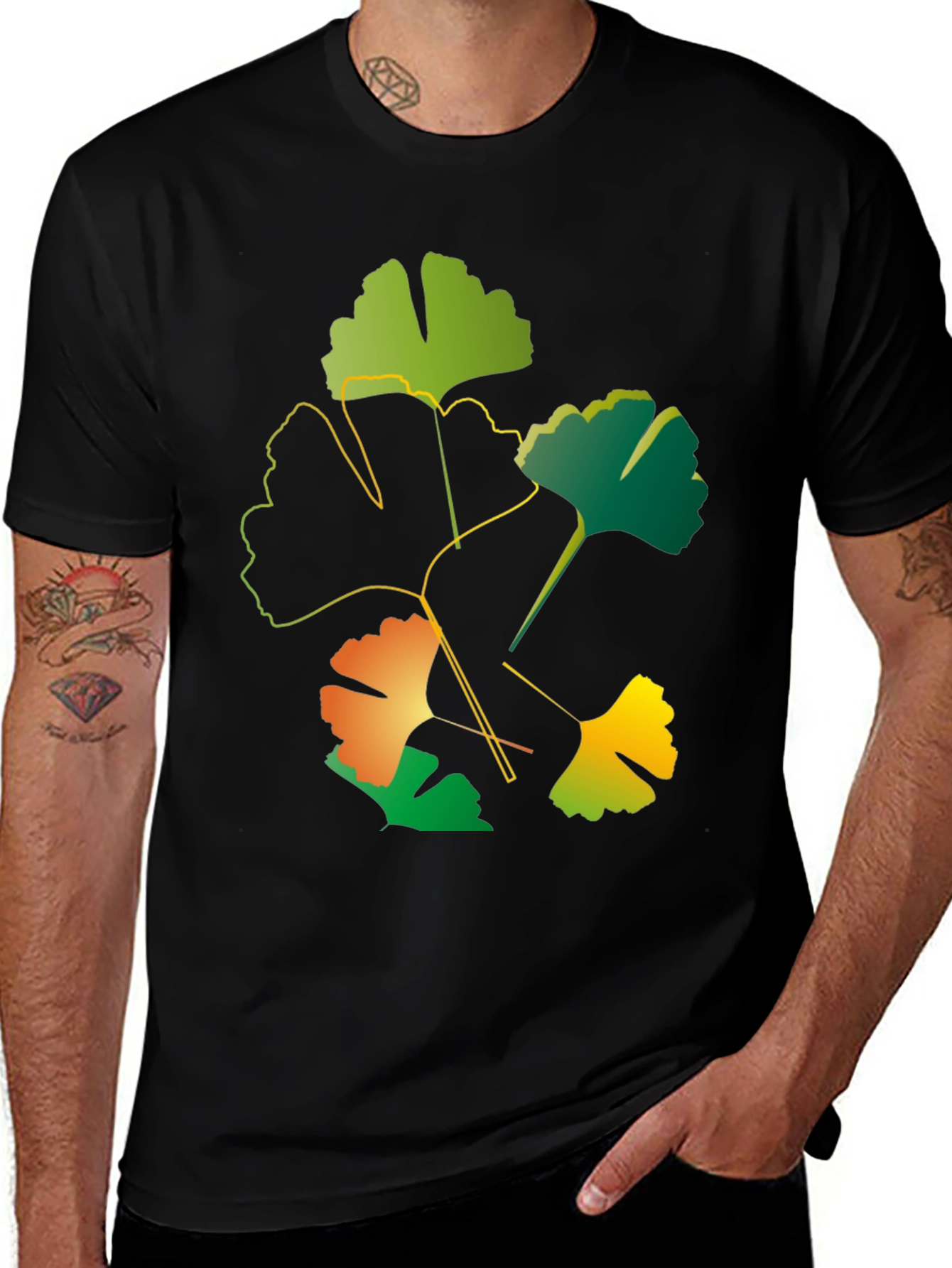 Ginkgo Leaf Graphic Black T-Shirt