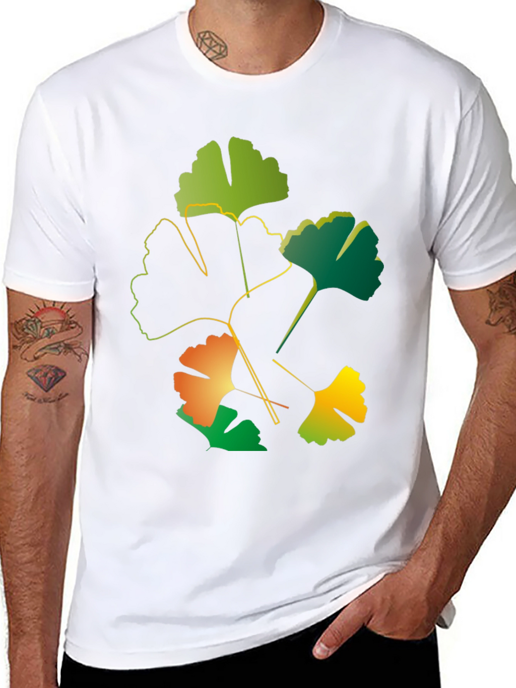 Ginkgo Leaf Graphic Black T-Shirt