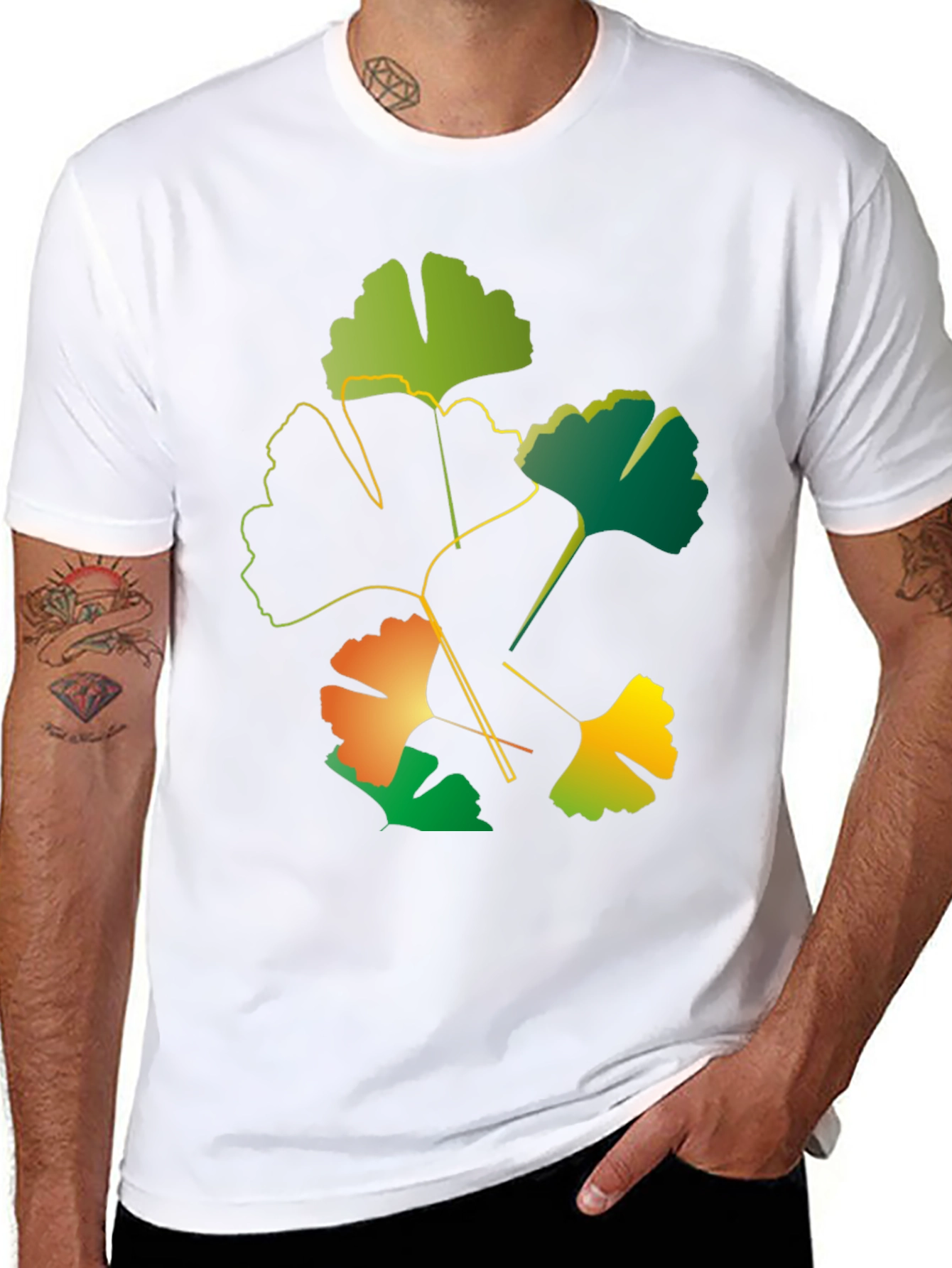 Ginkgo Leaf Graphic Black T-Shirt